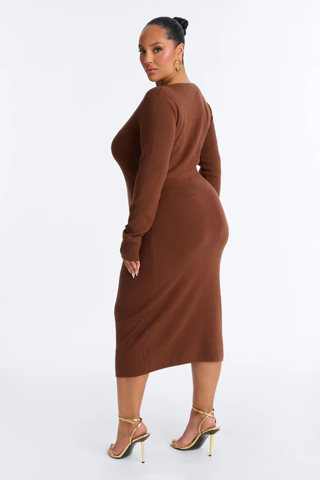 Jaime Sweater Button Up Midi Dress - Brown - Image 7