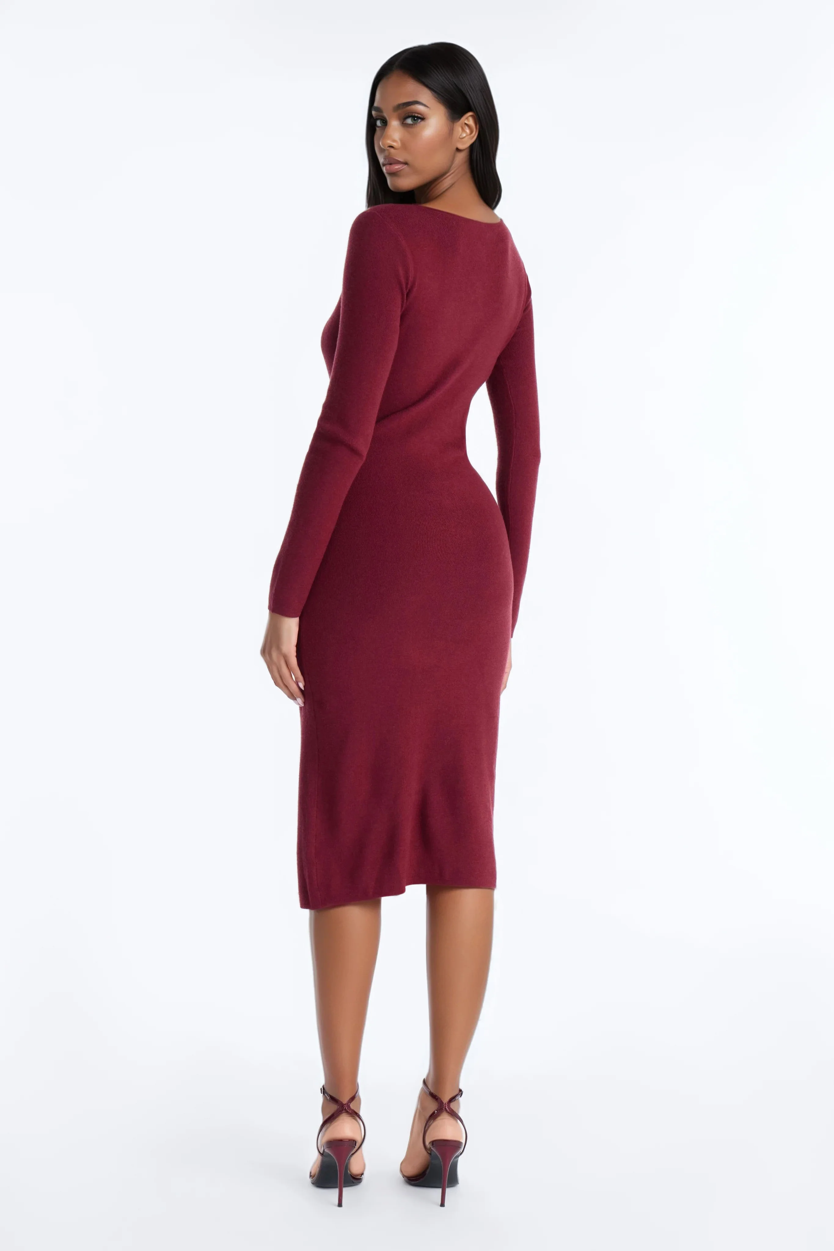 Jaime Sweater Button Up Midi Dress - Burgundy - Image 4