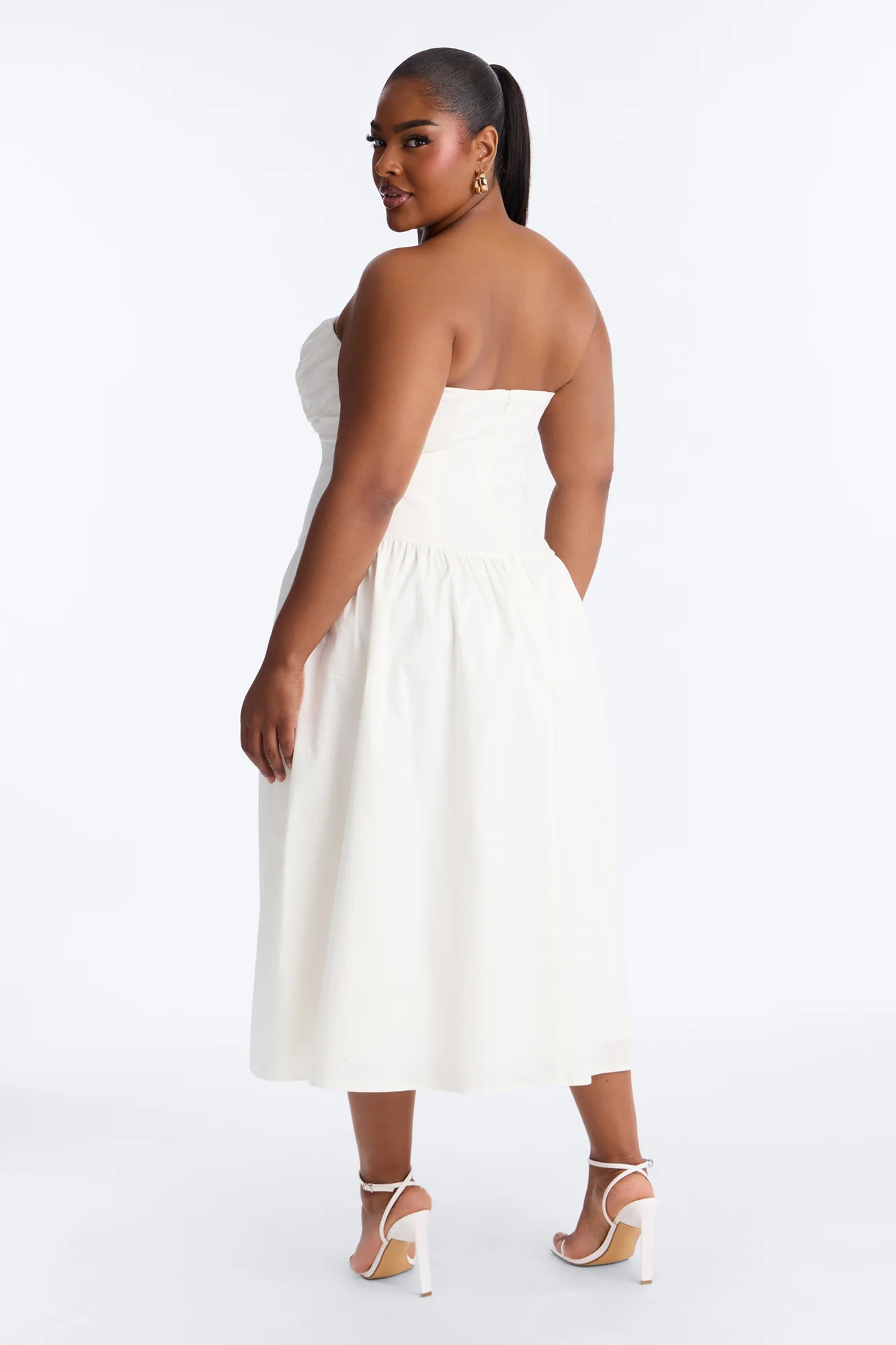 Jana Strapless Pleated Midi Dress - White - Image 6