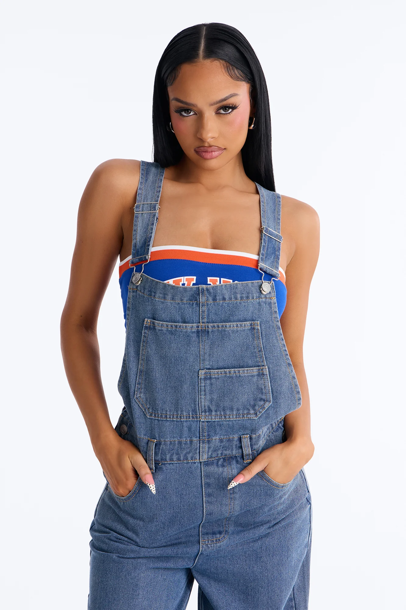 Janae Wide Leg Denim Overalls - Light Wash - Image 2