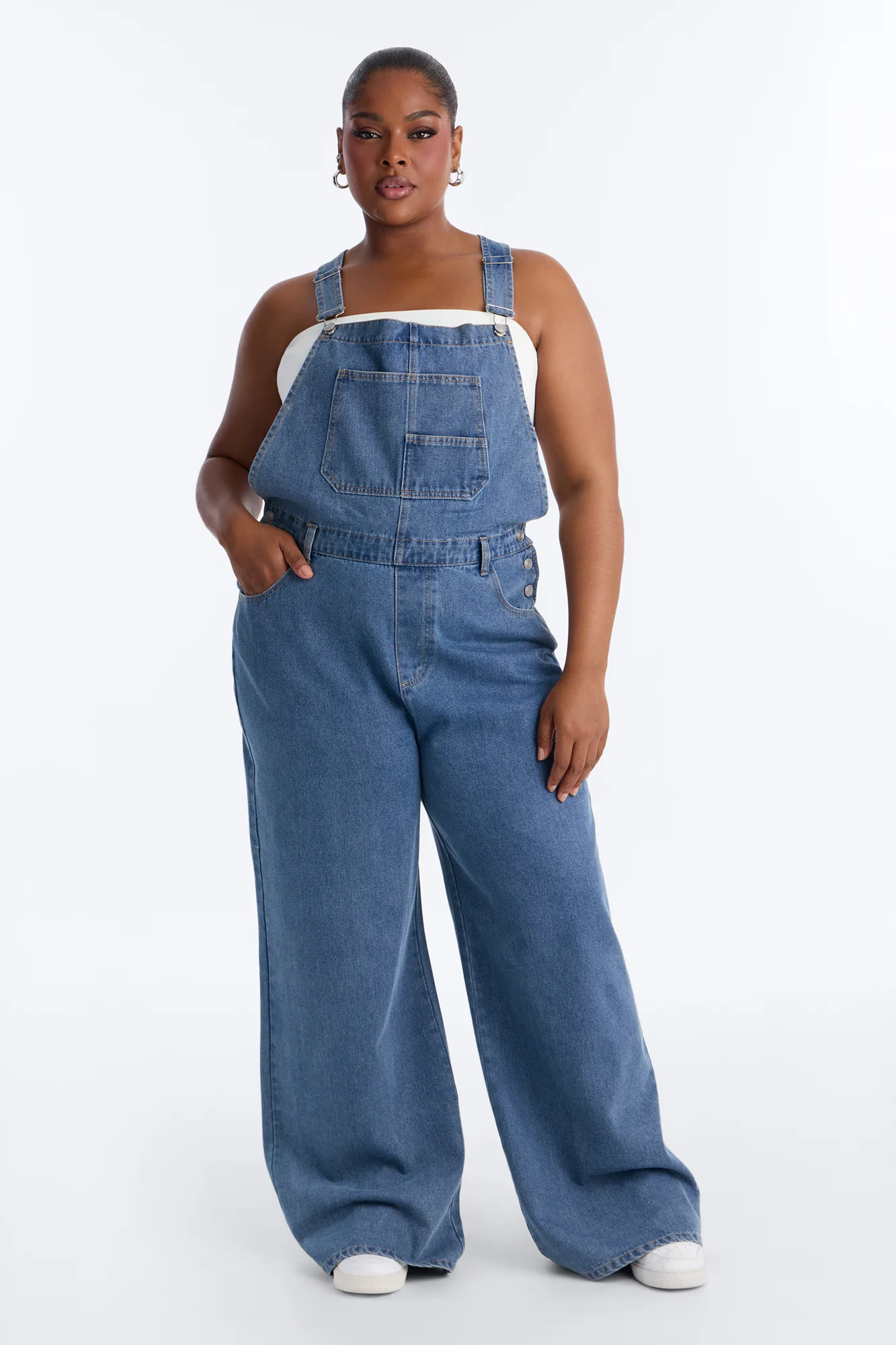 Janae Wide Leg Denim Overalls - Light Wash - Image 5