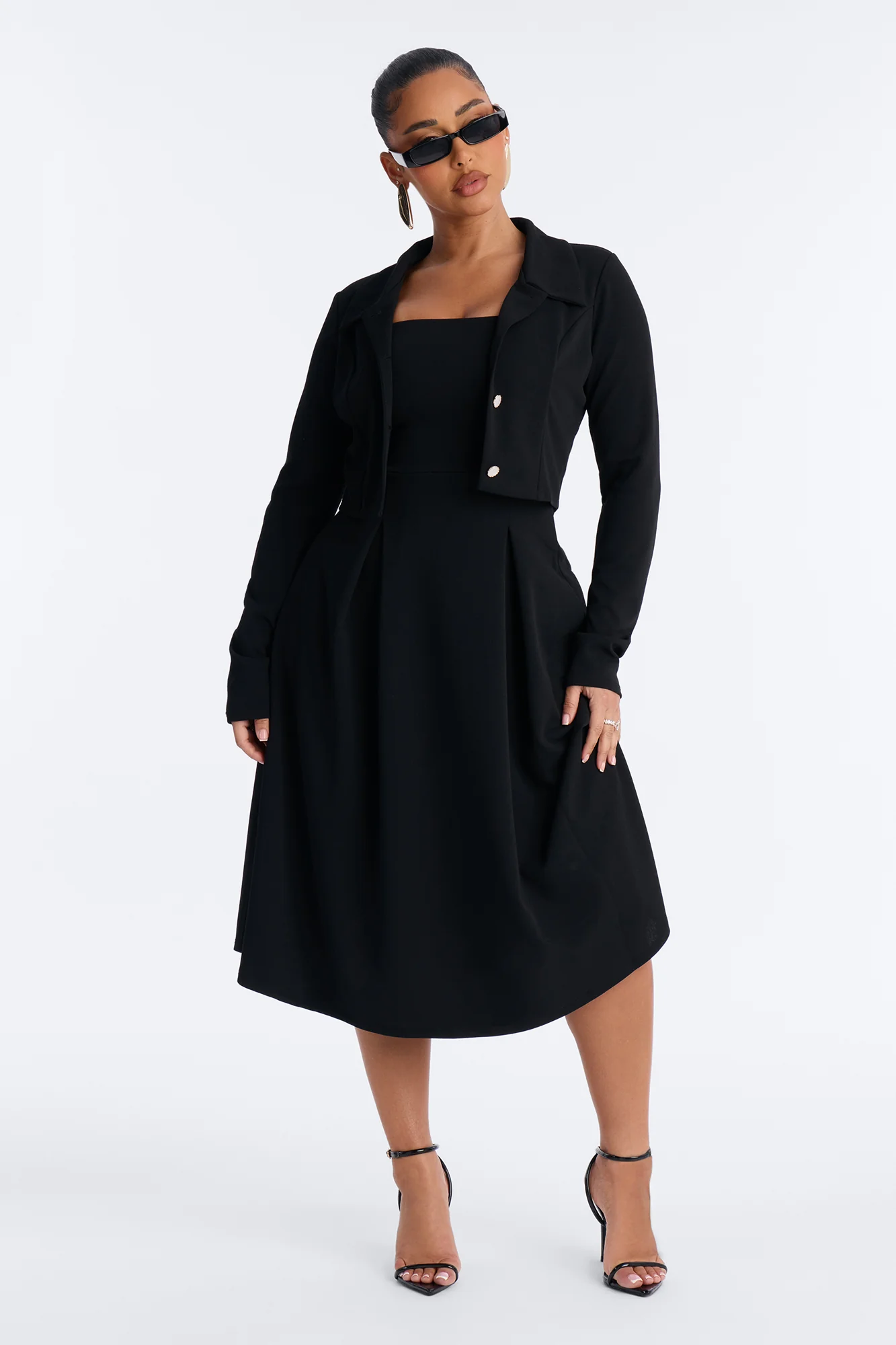Janae Pleated Midi Dress 2 Piece Set - Black - Image 5
