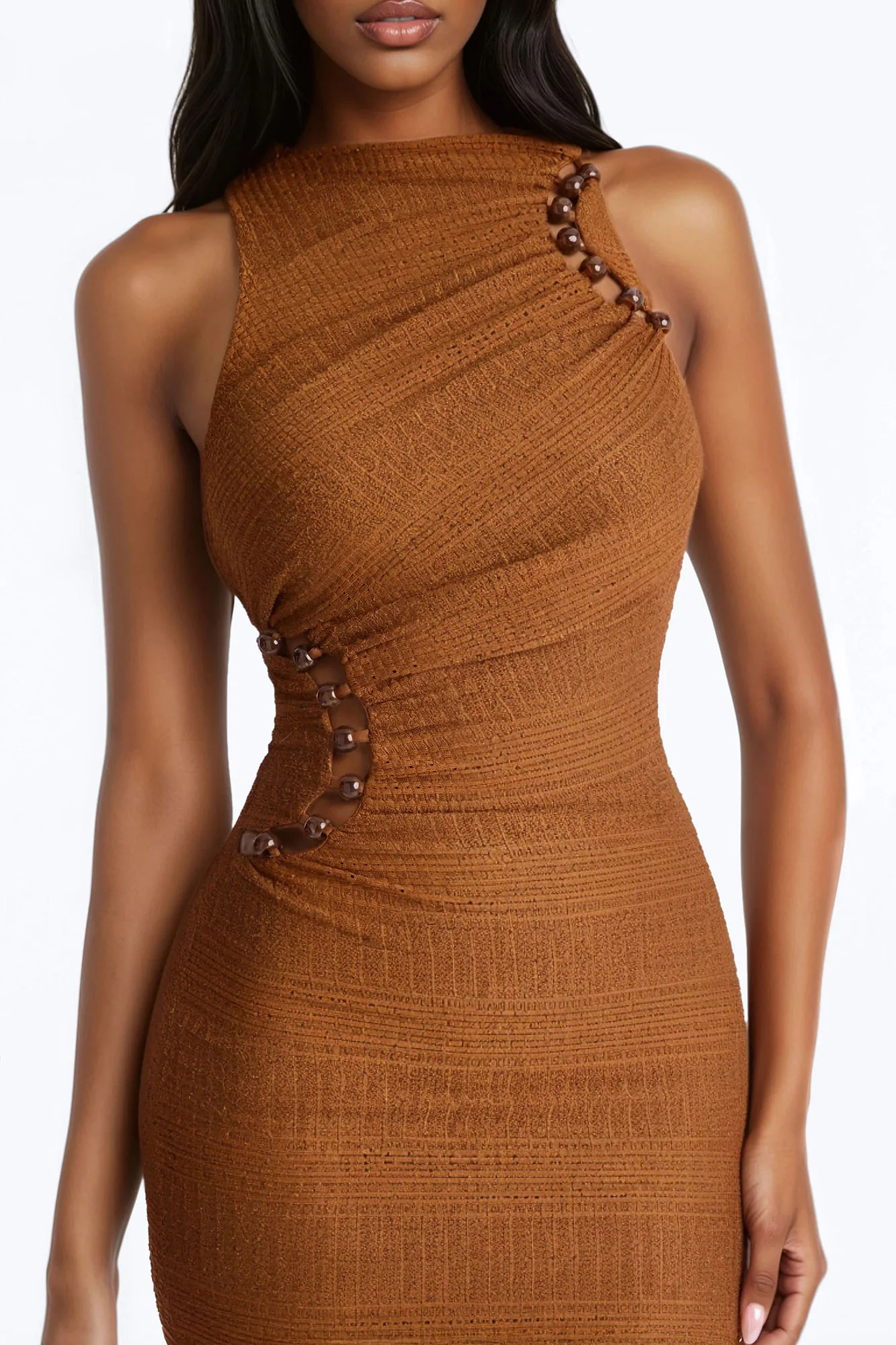 Jane Beaded Maxi Dress - Medium Brown - Image 3