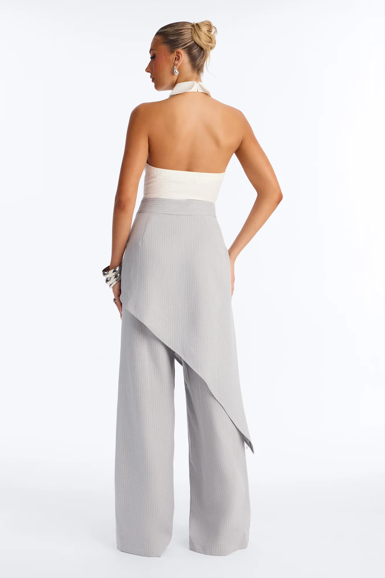 Janelle Draped Skirt Jumpsuit - Grey - Image 3