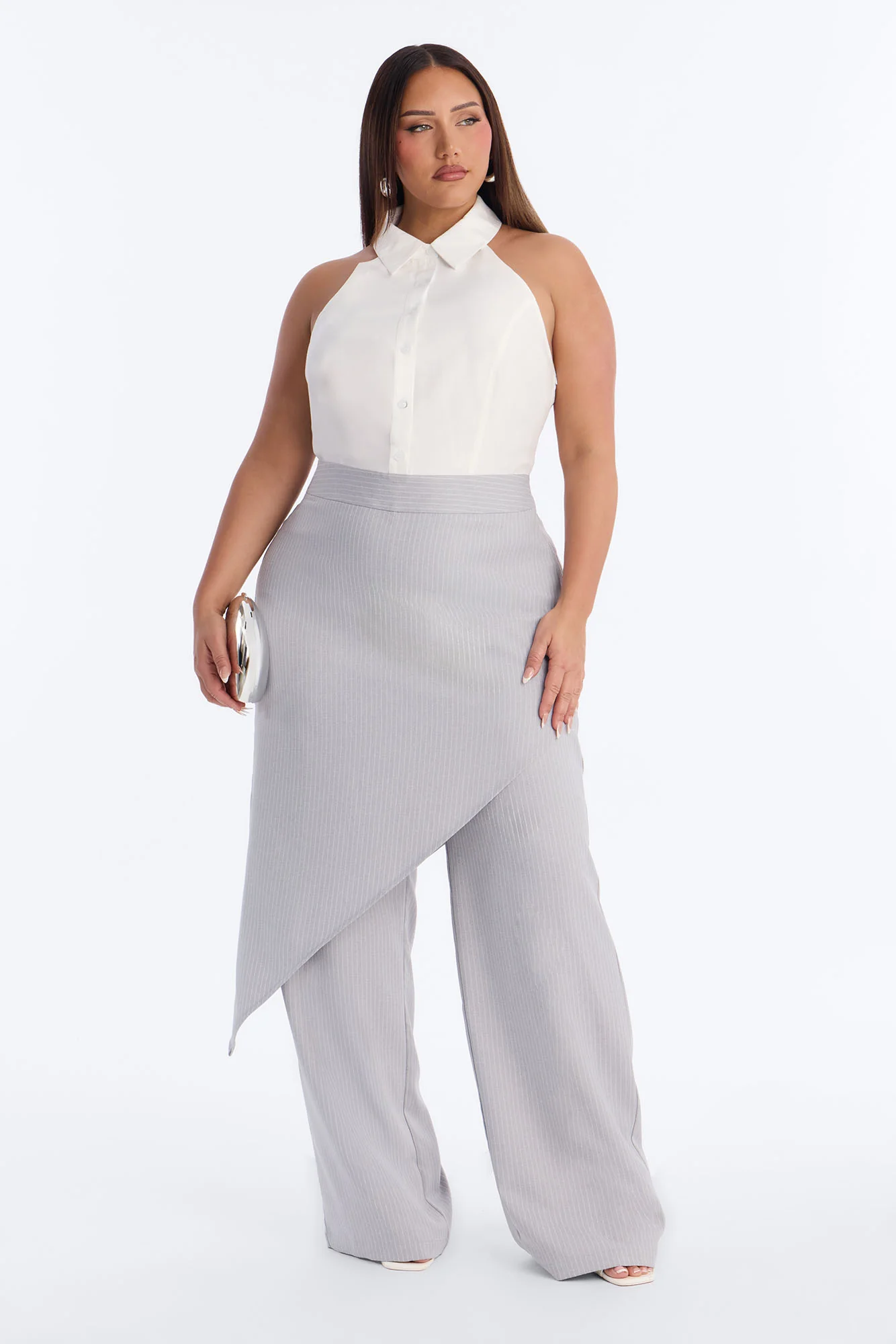 Janelle Draped Skirt Jumpsuit - Grey - Image 4