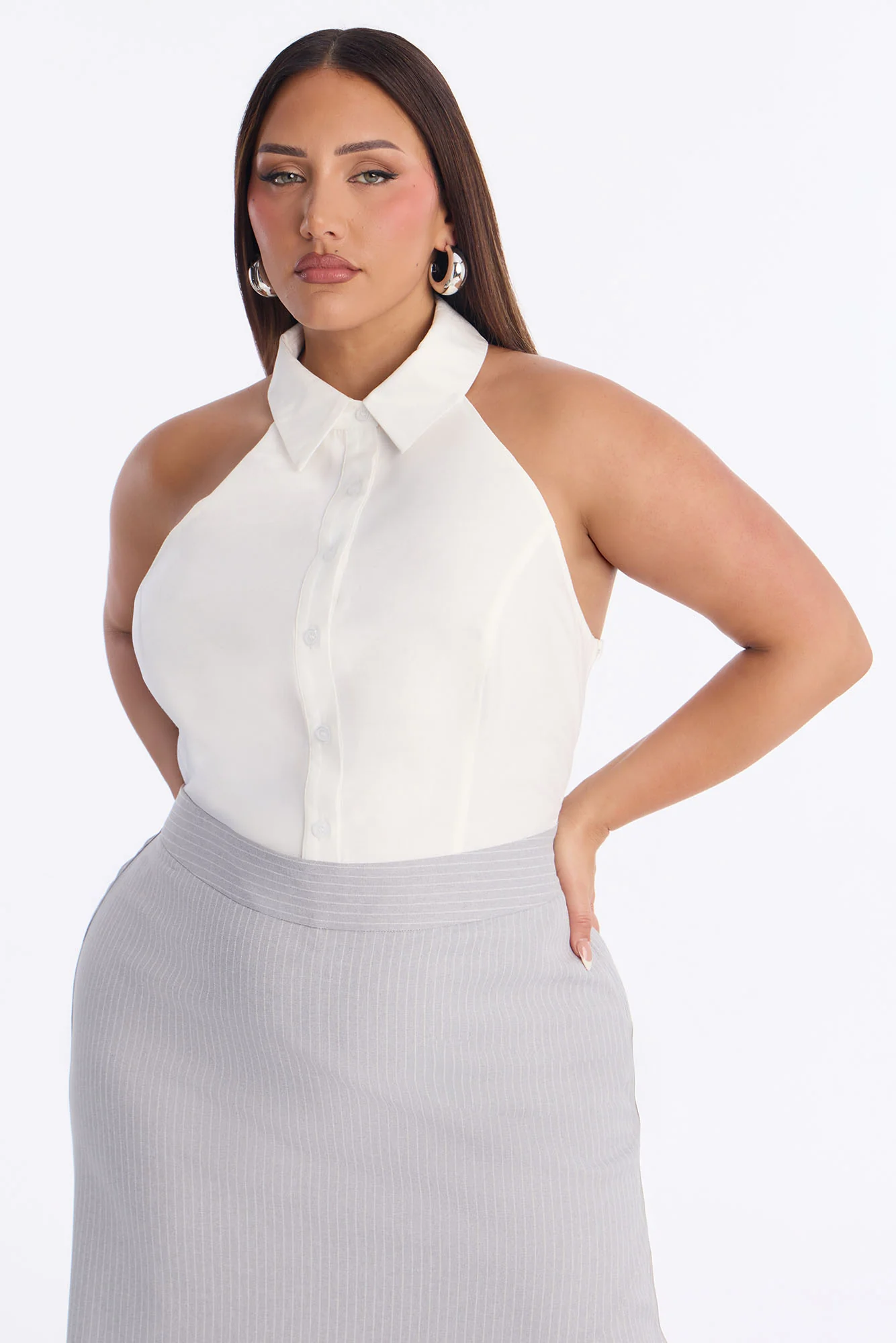 Janelle Draped Skirt Jumpsuit - Grey - Image 5