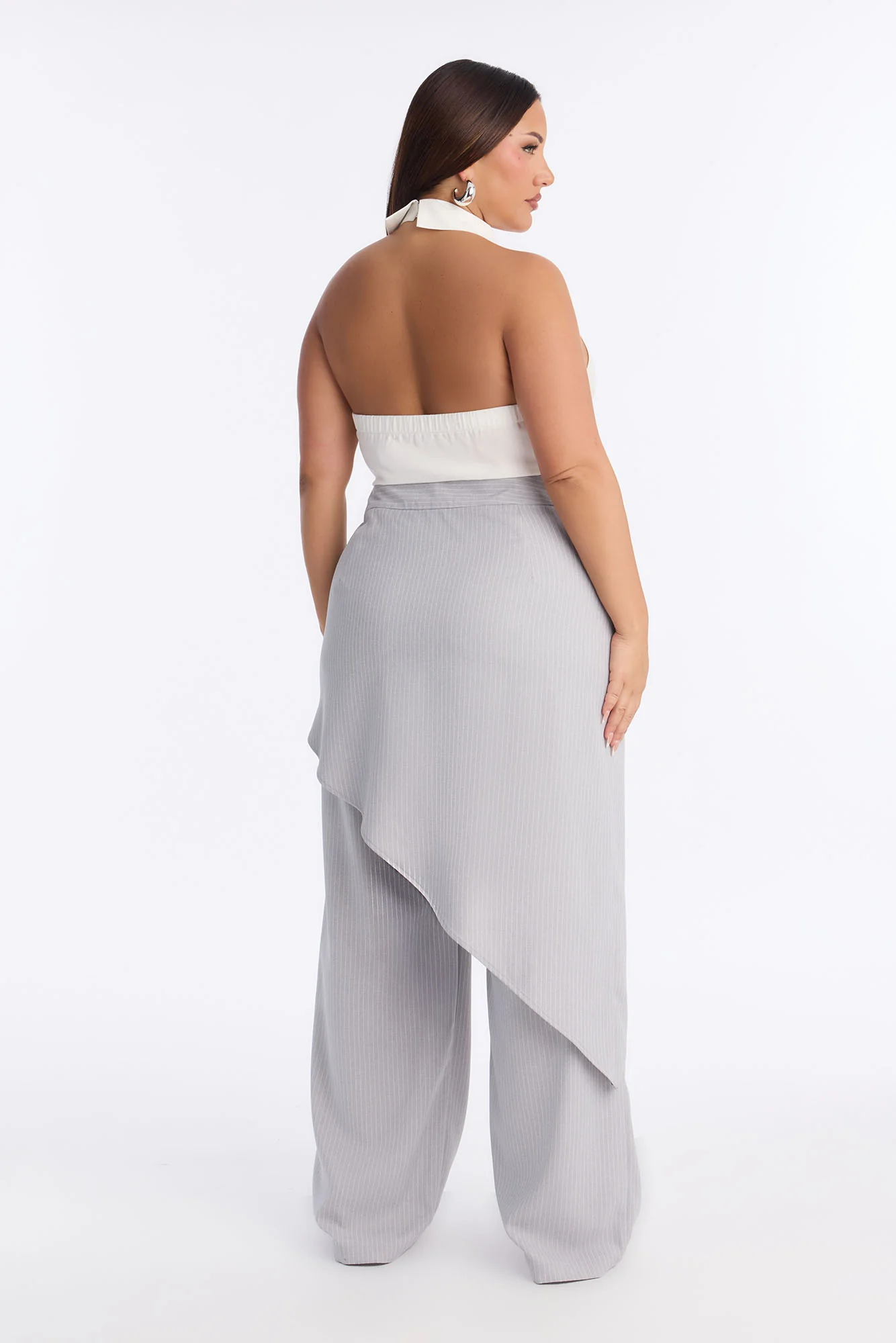 Janelle Draped Skirt Jumpsuit - Grey - Image 7