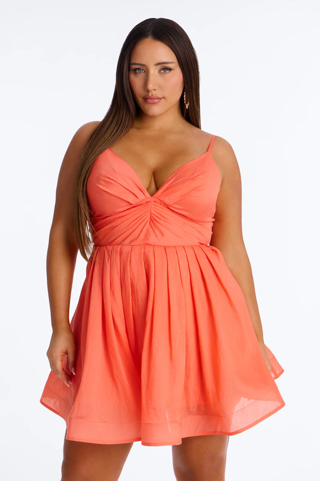Janelle Pleated Organza Mini Dress - Coral - Image 6