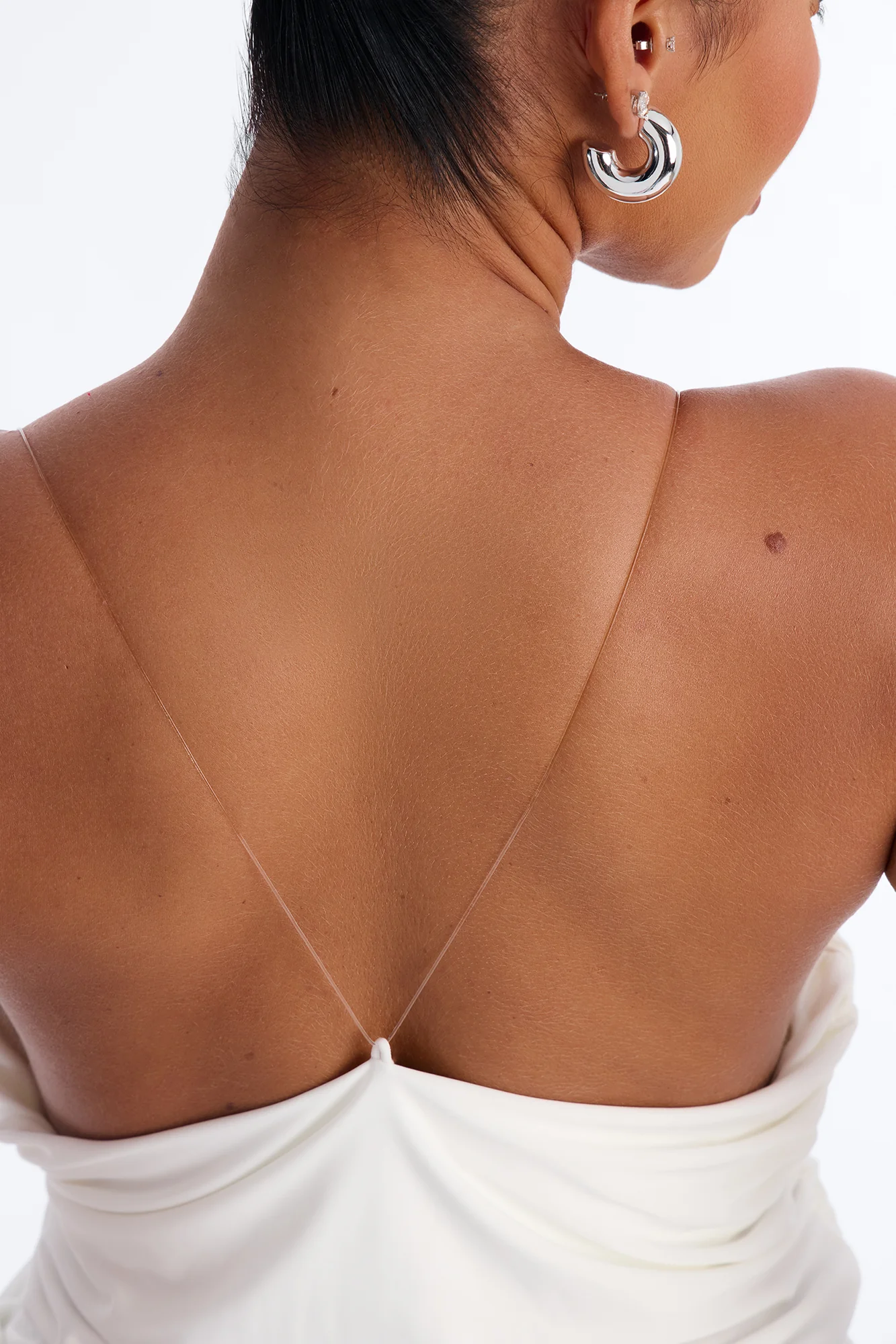Janet Draped Invisible Strap Tank Top - White - Image 4