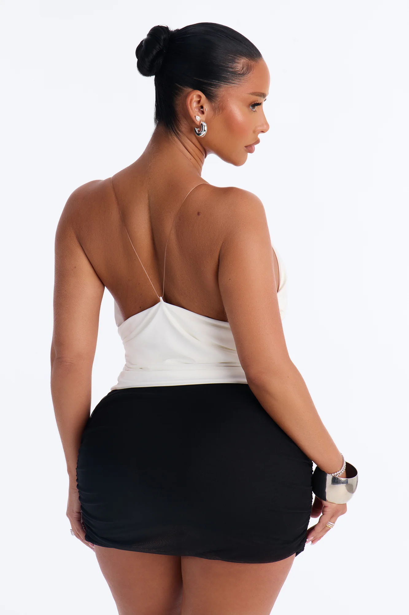 Janet Draped Invisible Strap Tank Top - White - Image 6