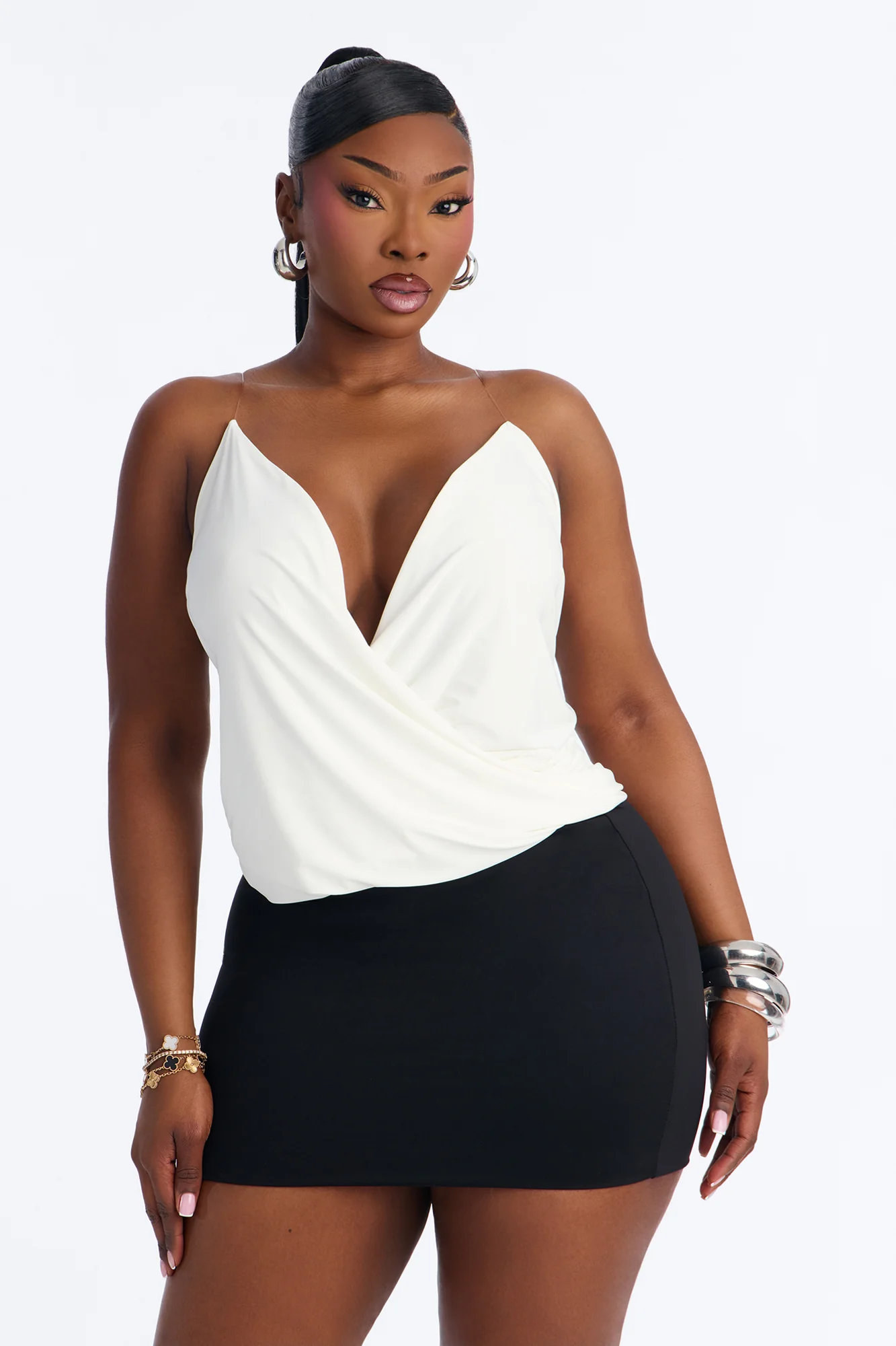 Janet Draped Invisible Strap Tank Top - White - Image 7