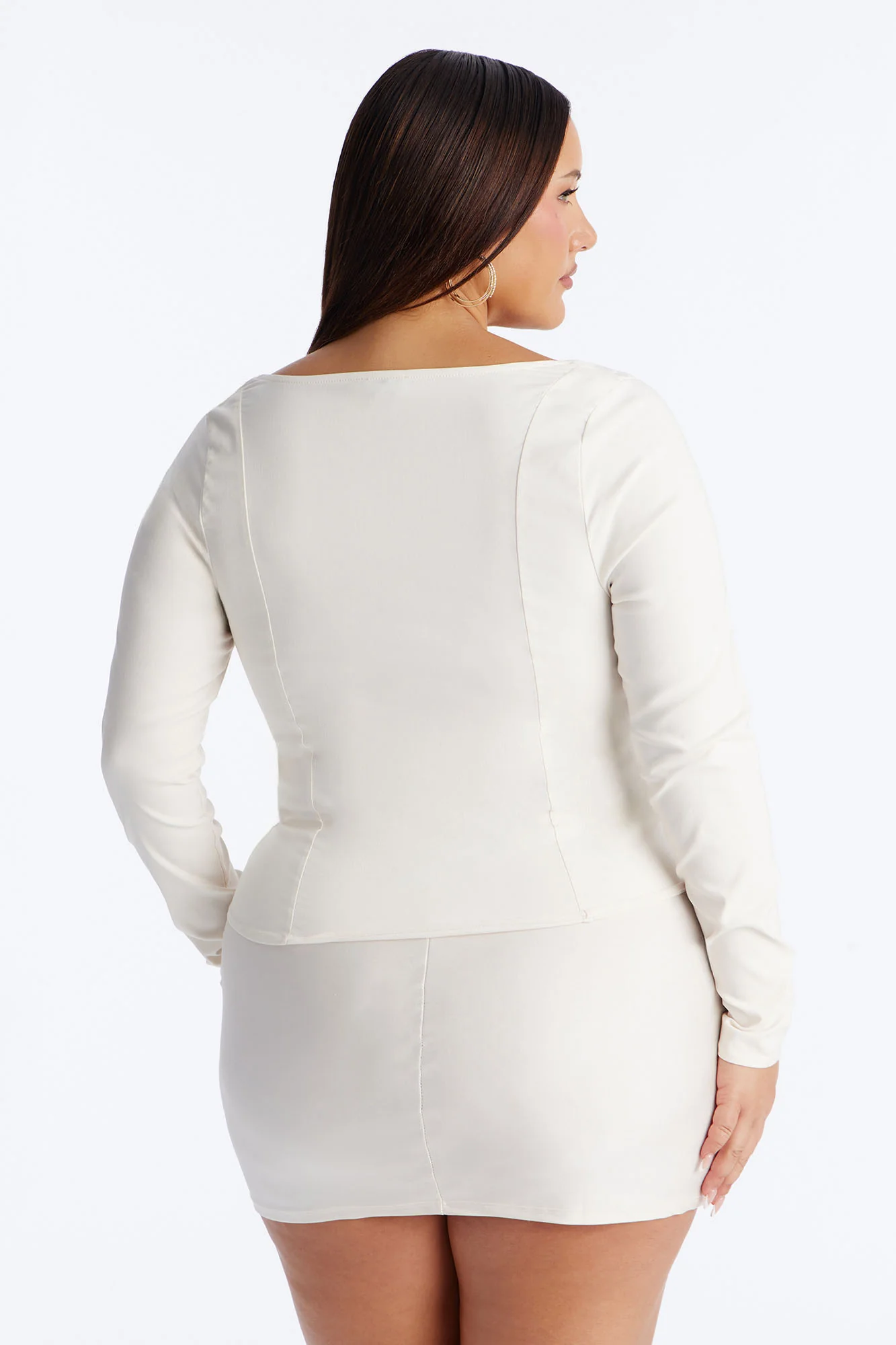 Janet Lace Up Corset Long Sleeve Top - Cream - Image 8
