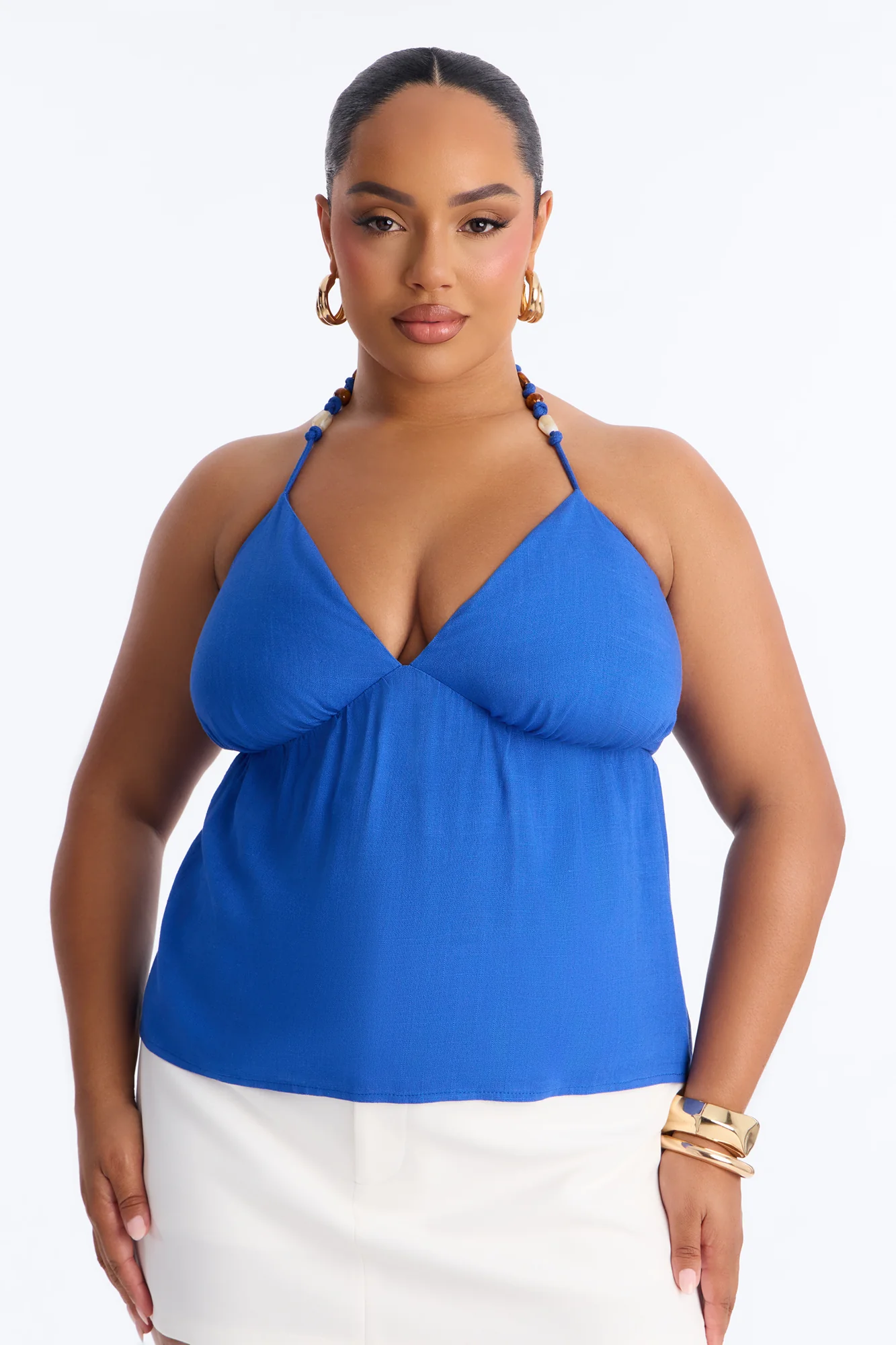 Janice Beaded Linen Halter Top - CobaltBlue - Image 5