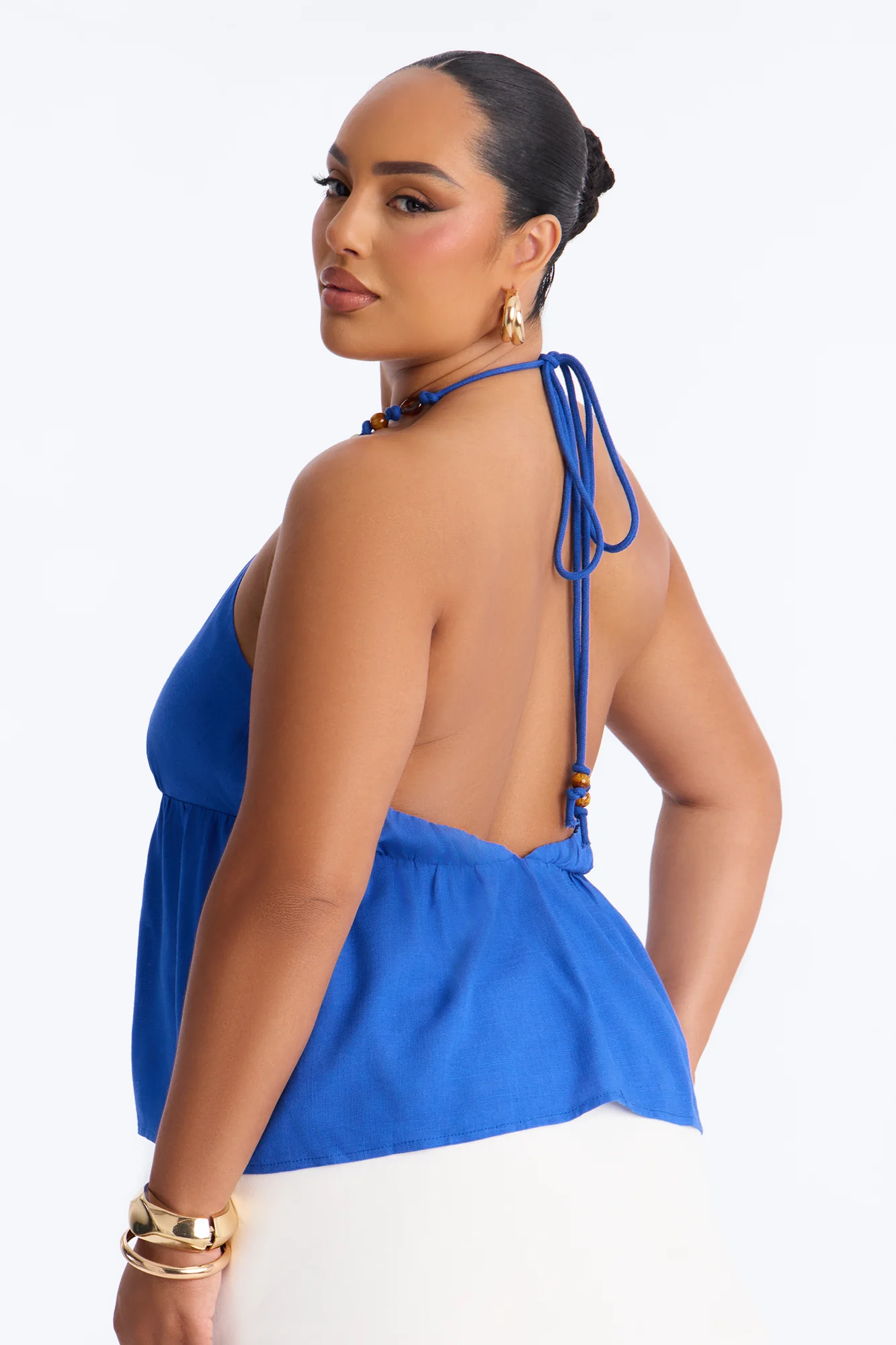 Janice Beaded Linen Halter Top - CobaltBlue - Image 8