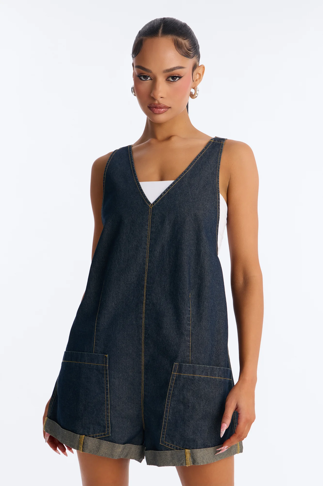 Janie Low Back Denim Romper - Dark Denim - Image 2