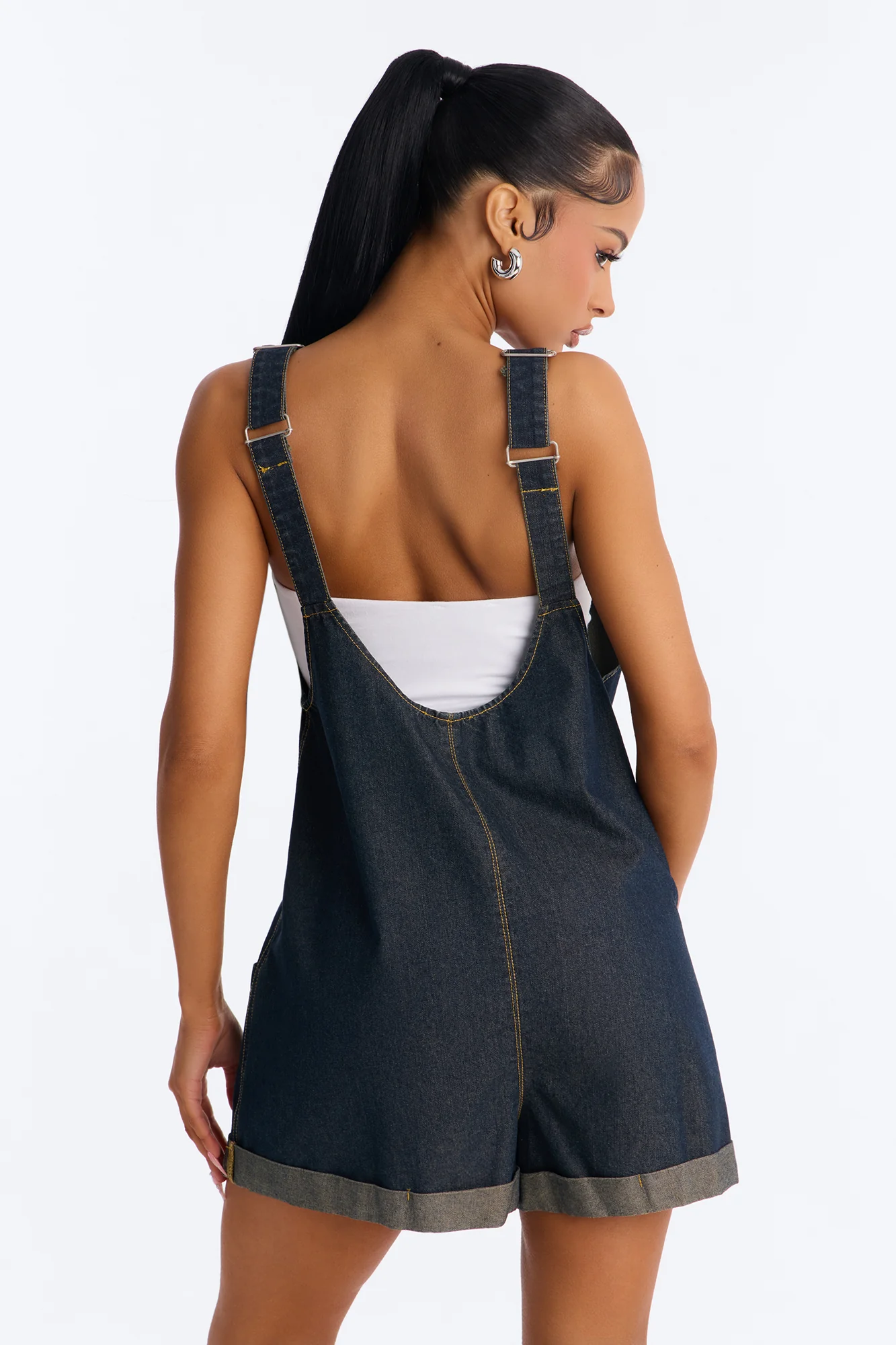 Janie Low Back Denim Romper - Dark Denim - Image 4