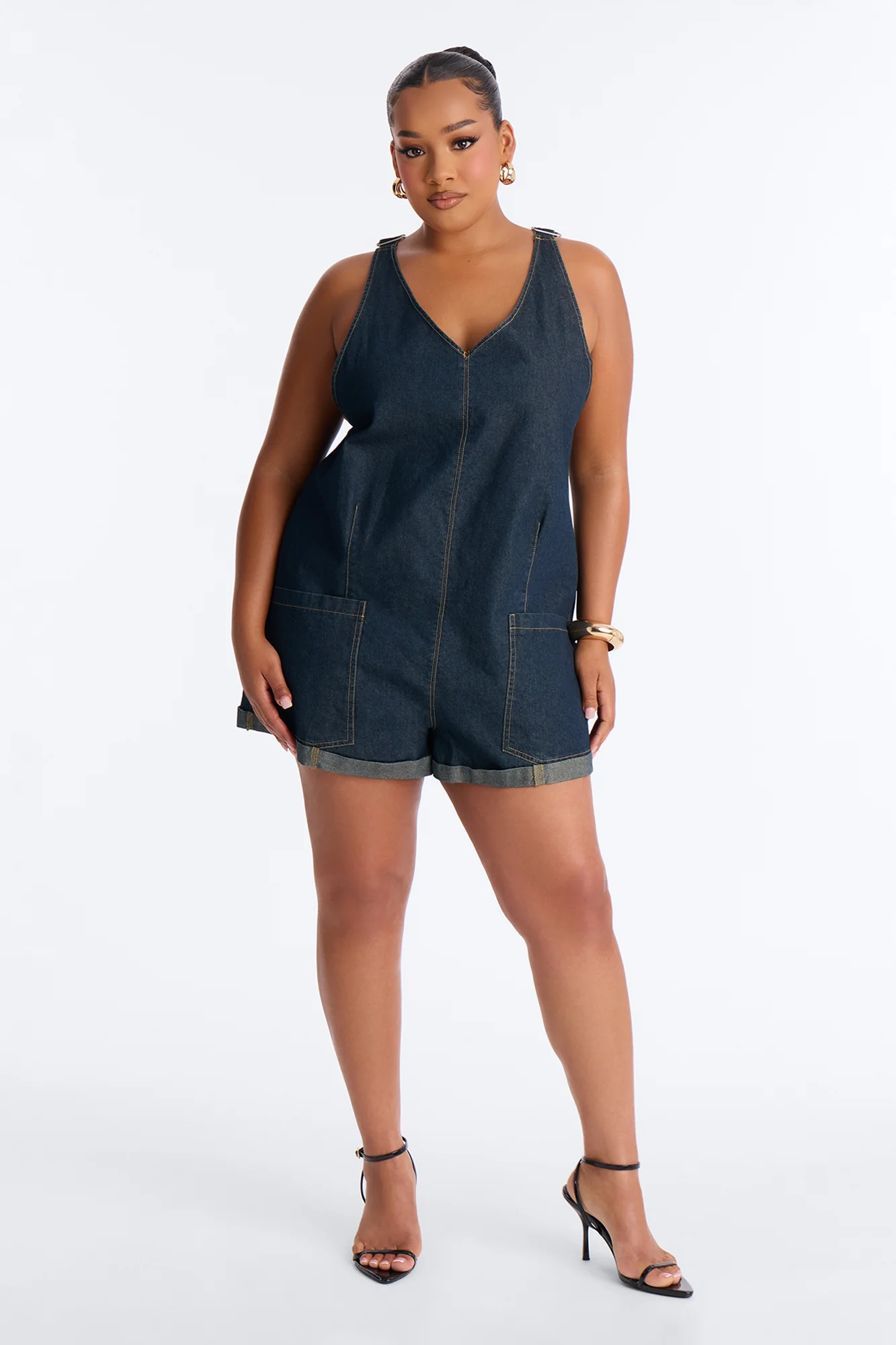 Janie Low Back Denim Romper - Dark Denim - Image 5