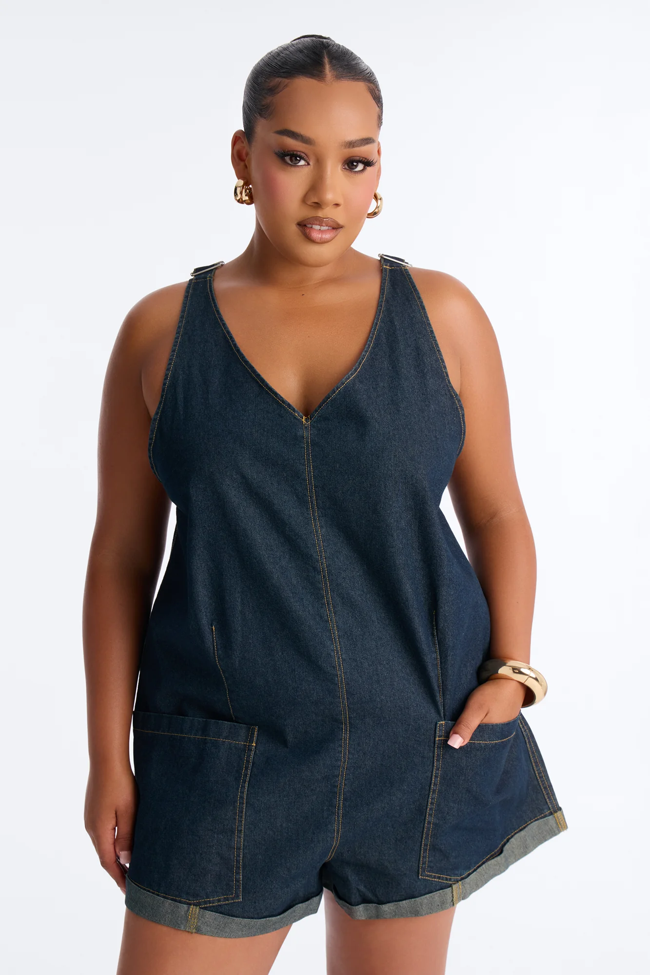 Janie Low Back Denim Romper - Dark Denim - Image 6