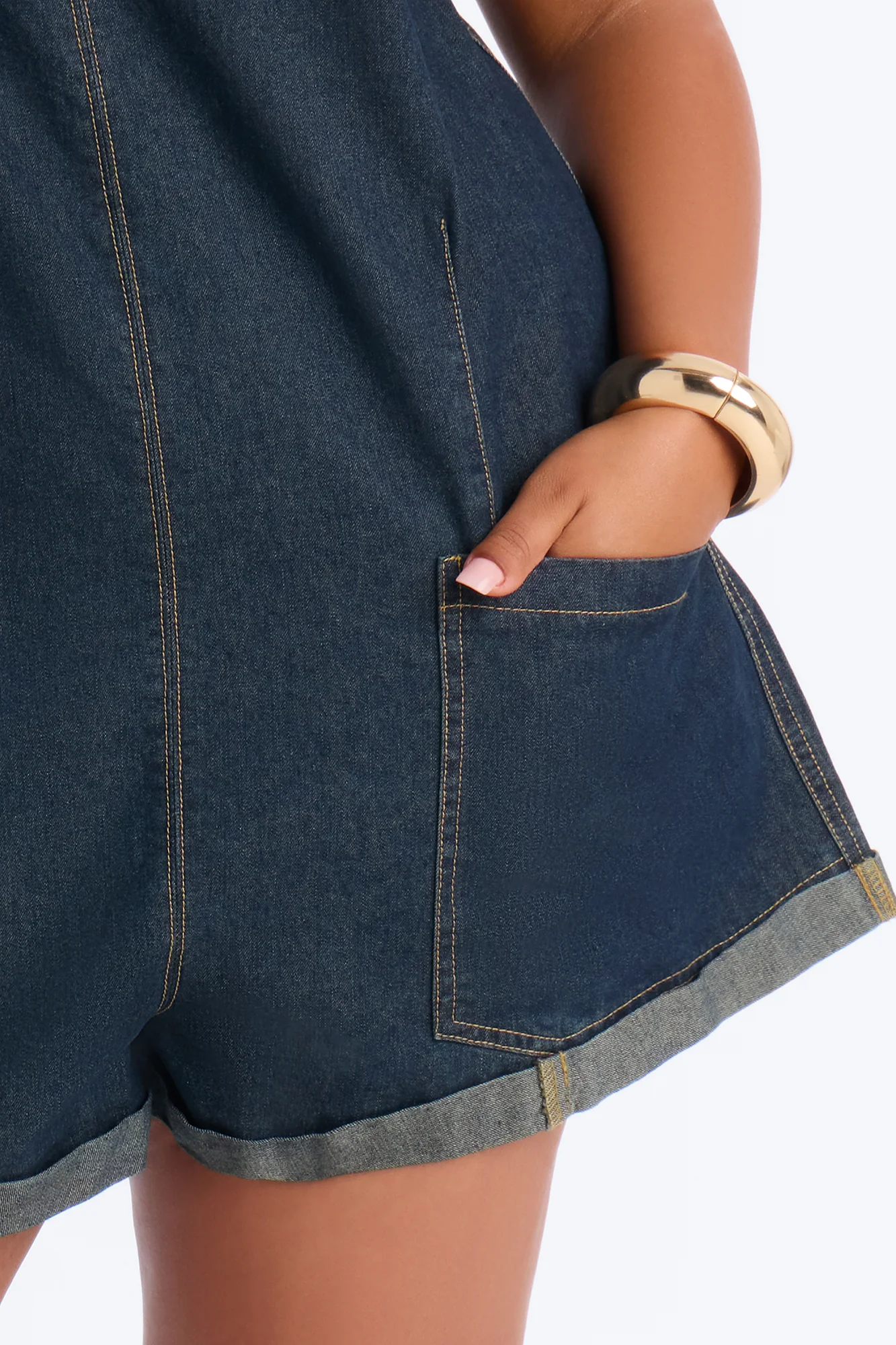 Janie Low Back Denim Romper - Dark Denim - Image 7