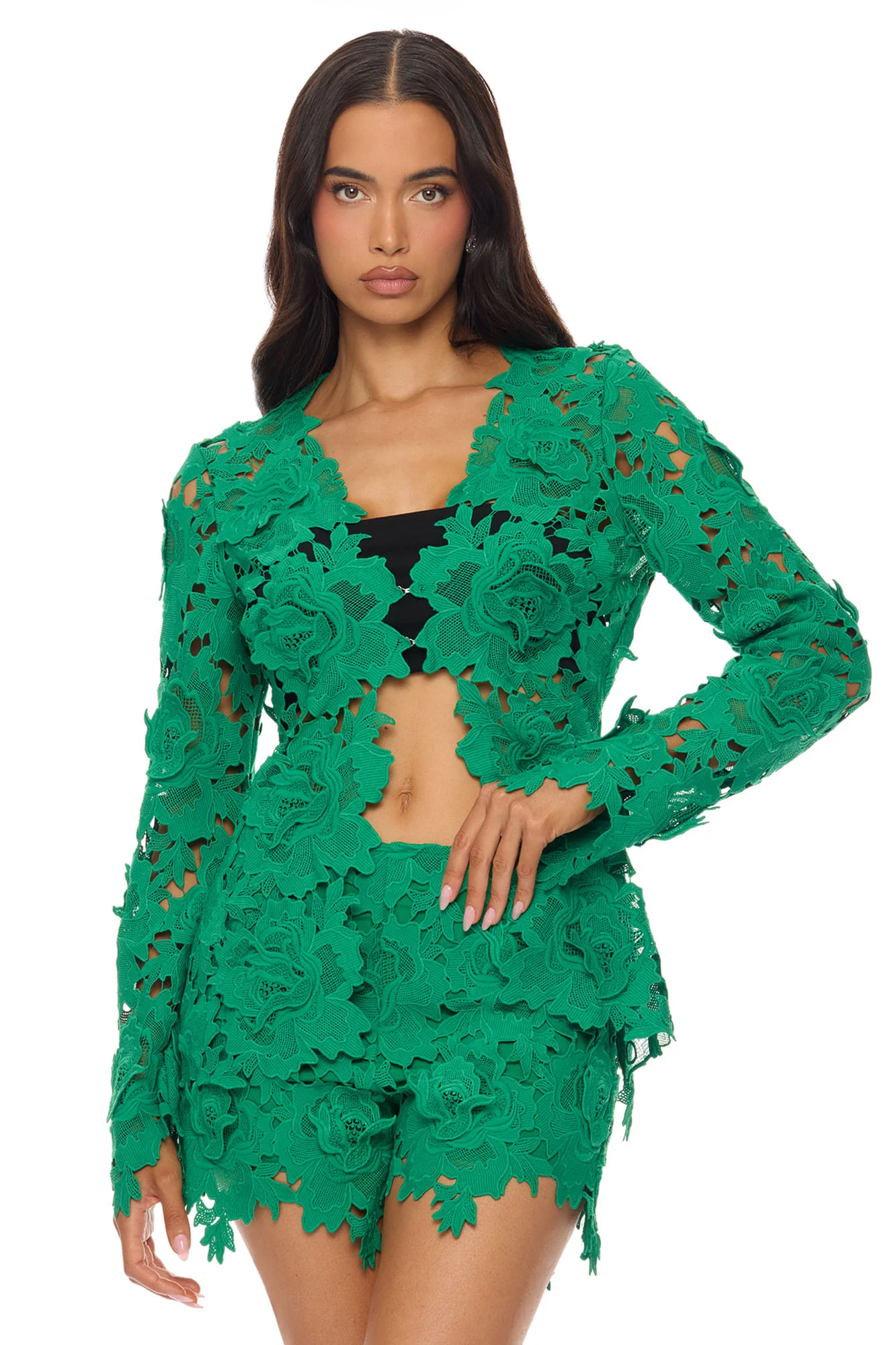Jaslyn Embroidered Short Set - Green