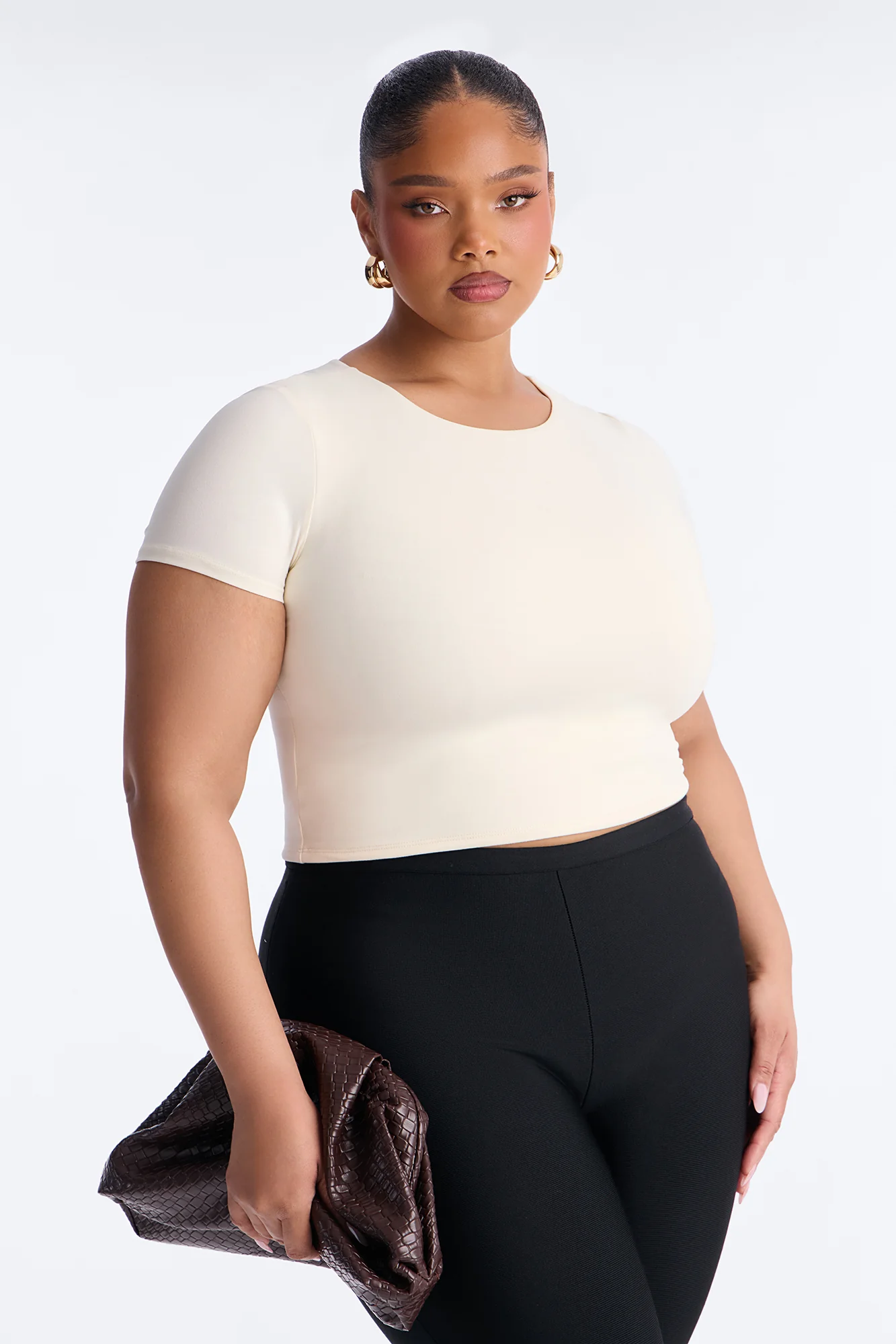 Jaslynn Double Lined Cropped Baby Tee - Bone - Image 4