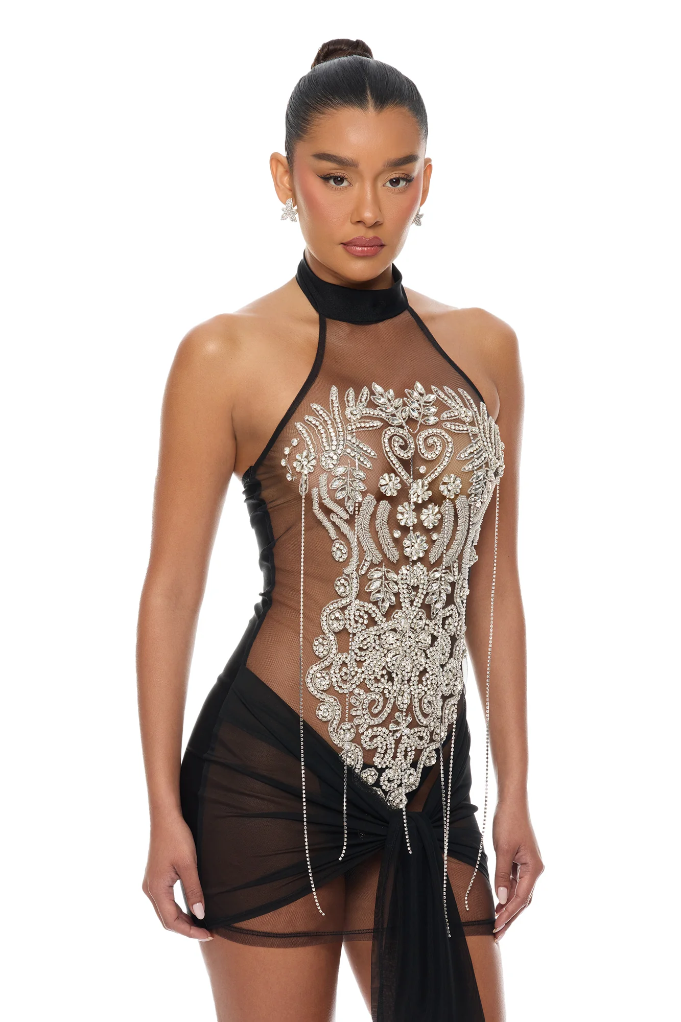 Jaw Dropped Rhinestone Mini Dress - Black - Image 2