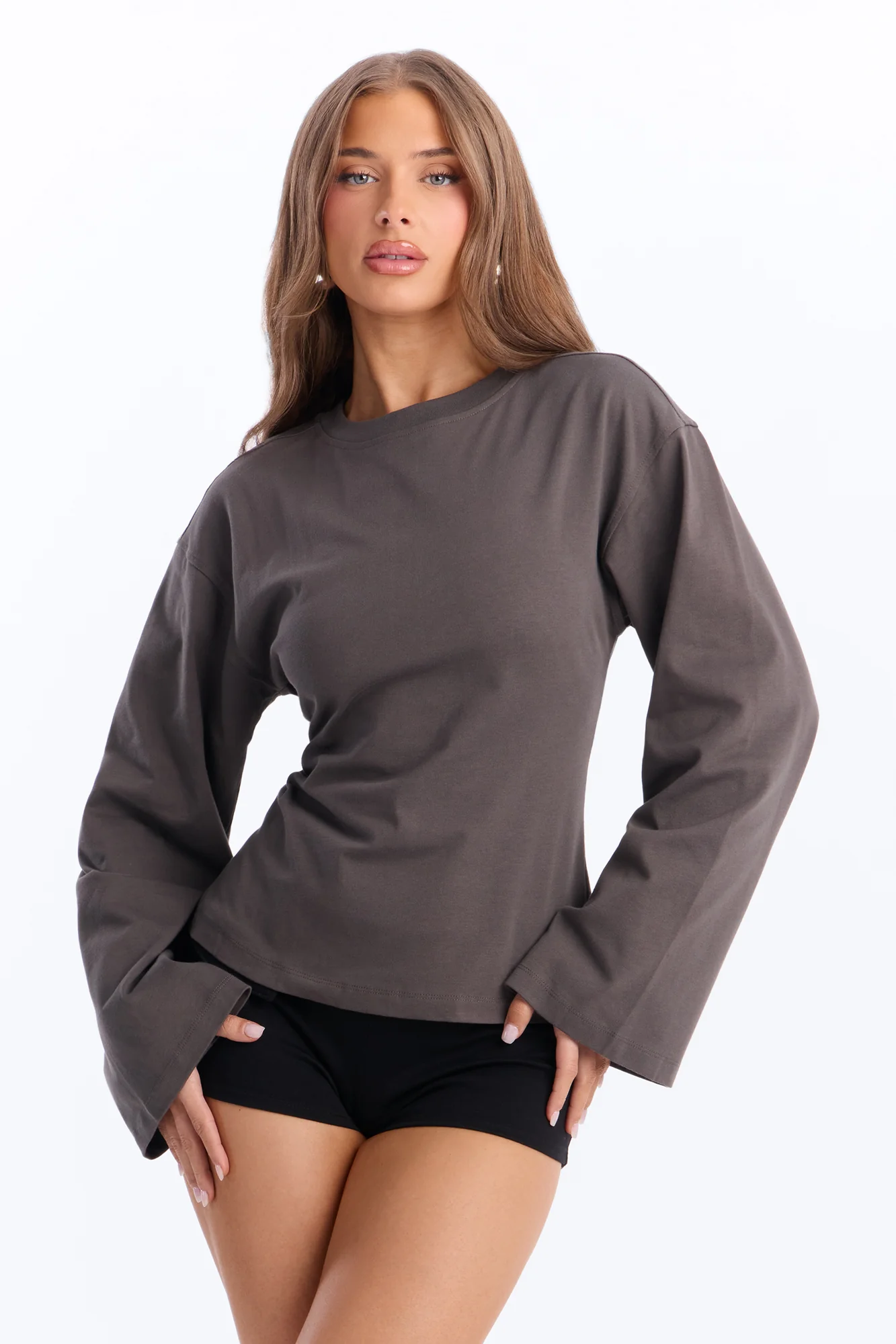 Jayden Fitted Shirt Long Sleeve T-Shirt - Charcoal - Image 2