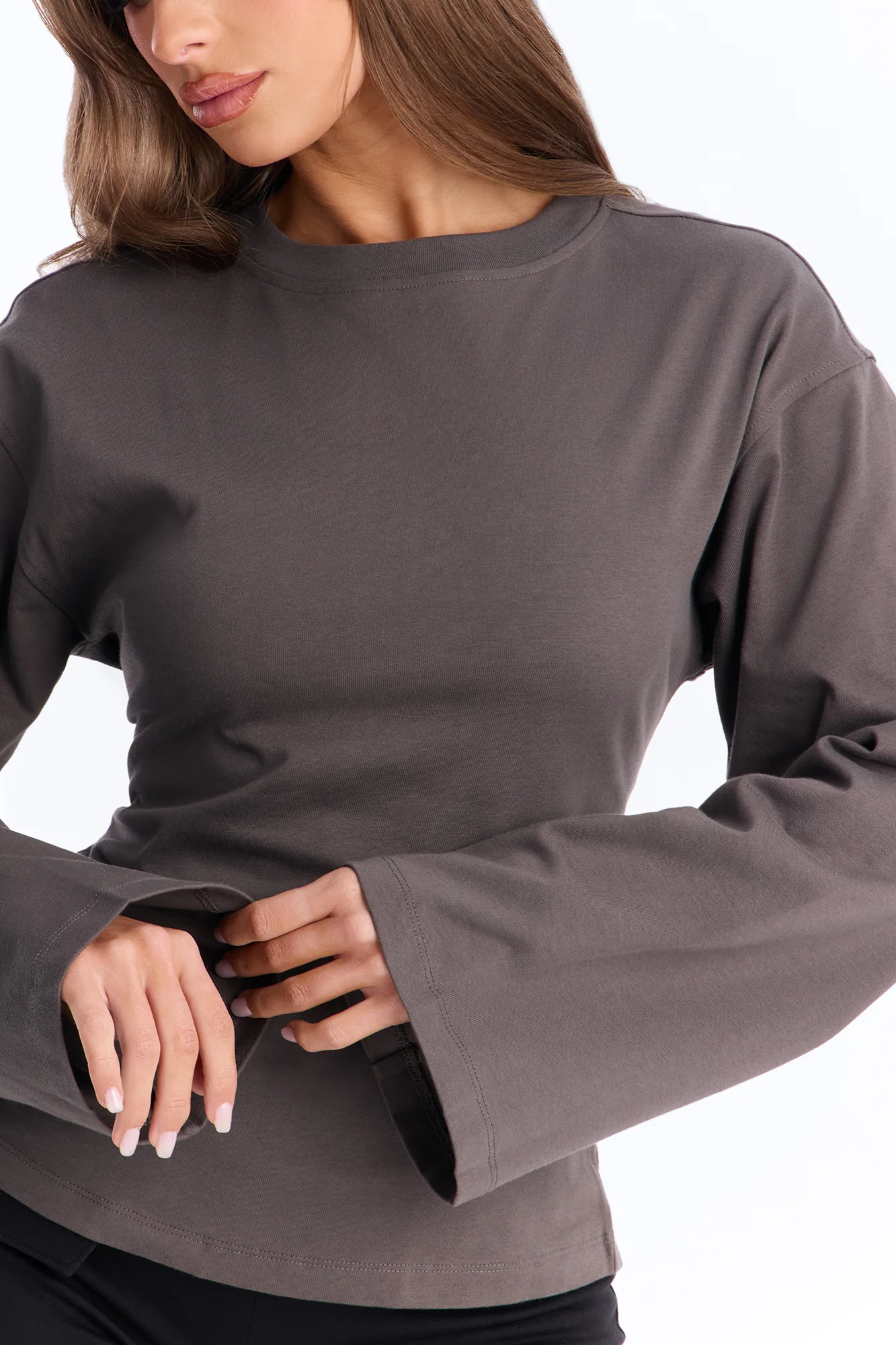 Jayden Fitted Shirt Long Sleeve T-Shirt - Charcoal - Image 4