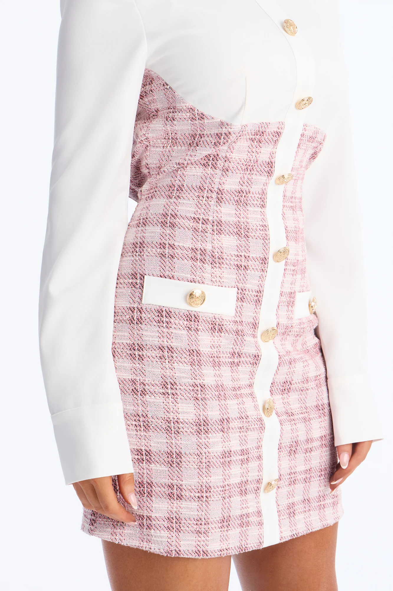 Jayleen Long Sleeve Dresses Tweed Mini Dress - Pink/combo - Image 3