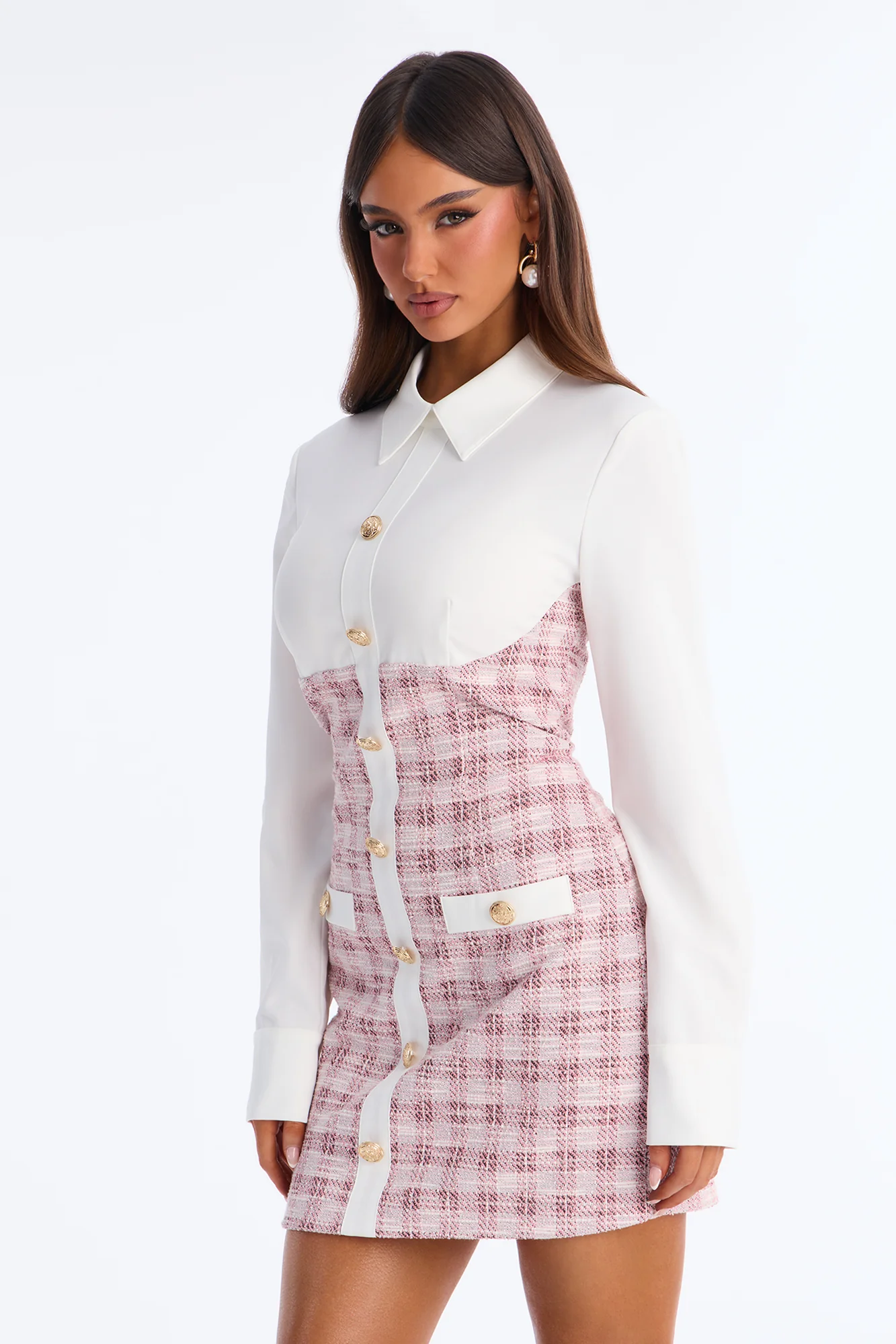 Jayleen Long Sleeve Dresses Tweed Mini Dress - Pink/combo - Image 4