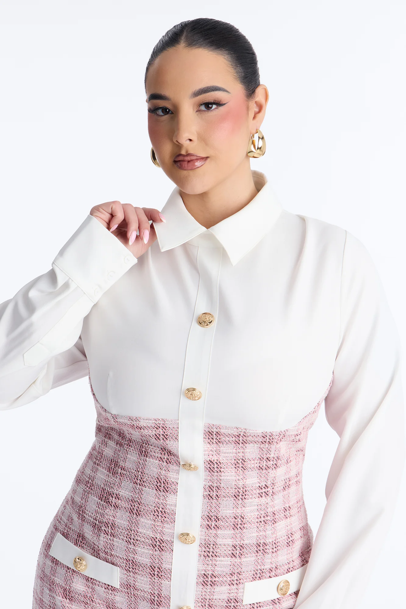 Jayleen Long Sleeve Dresses Tweed Mini Dress - Pink/combo - Image 7