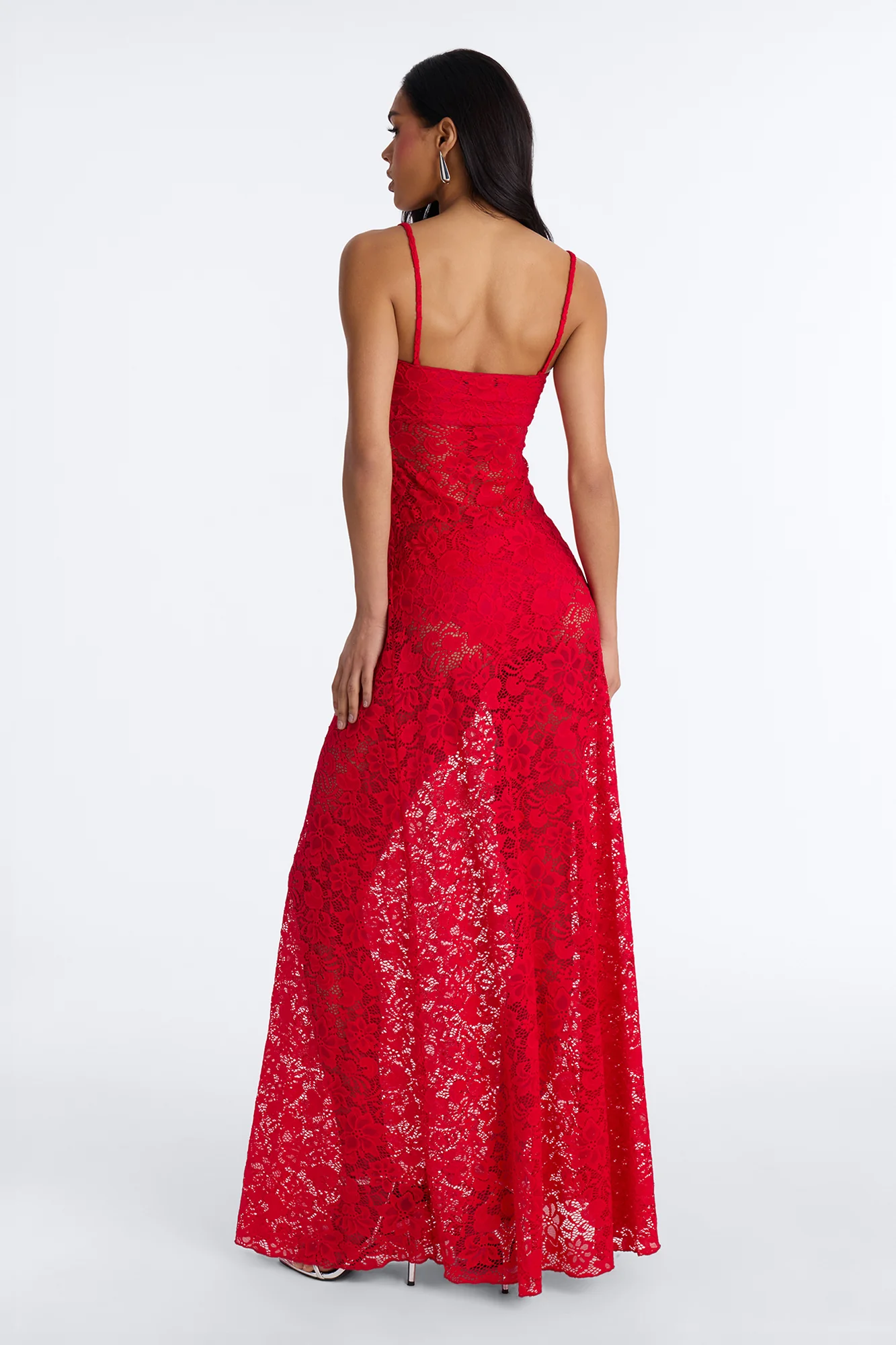 Jaylin Sheer Lace Maxi Dress - Red - Image 4