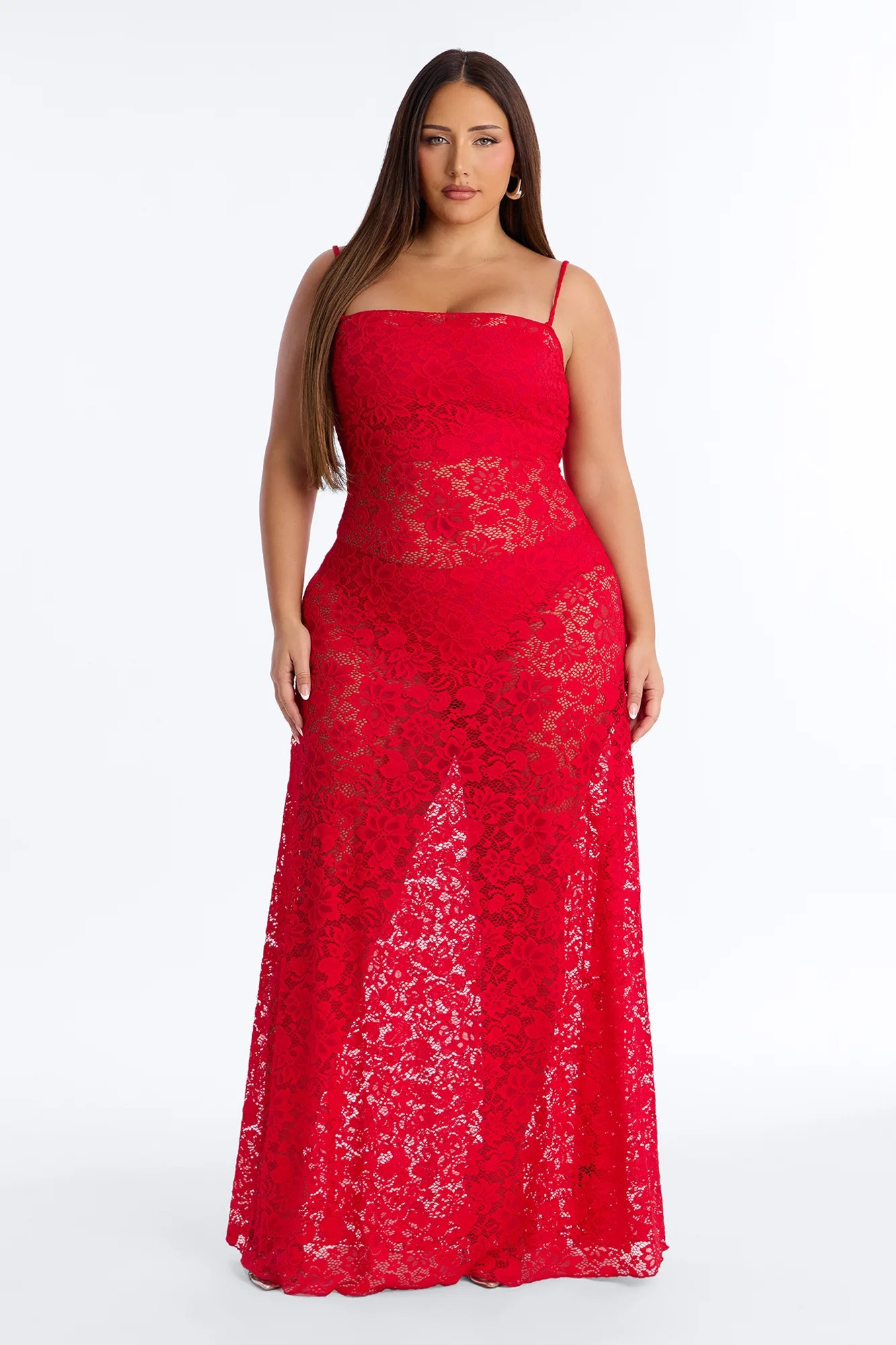 Jaylin Sheer Lace Maxi Dress - Red - Image 5