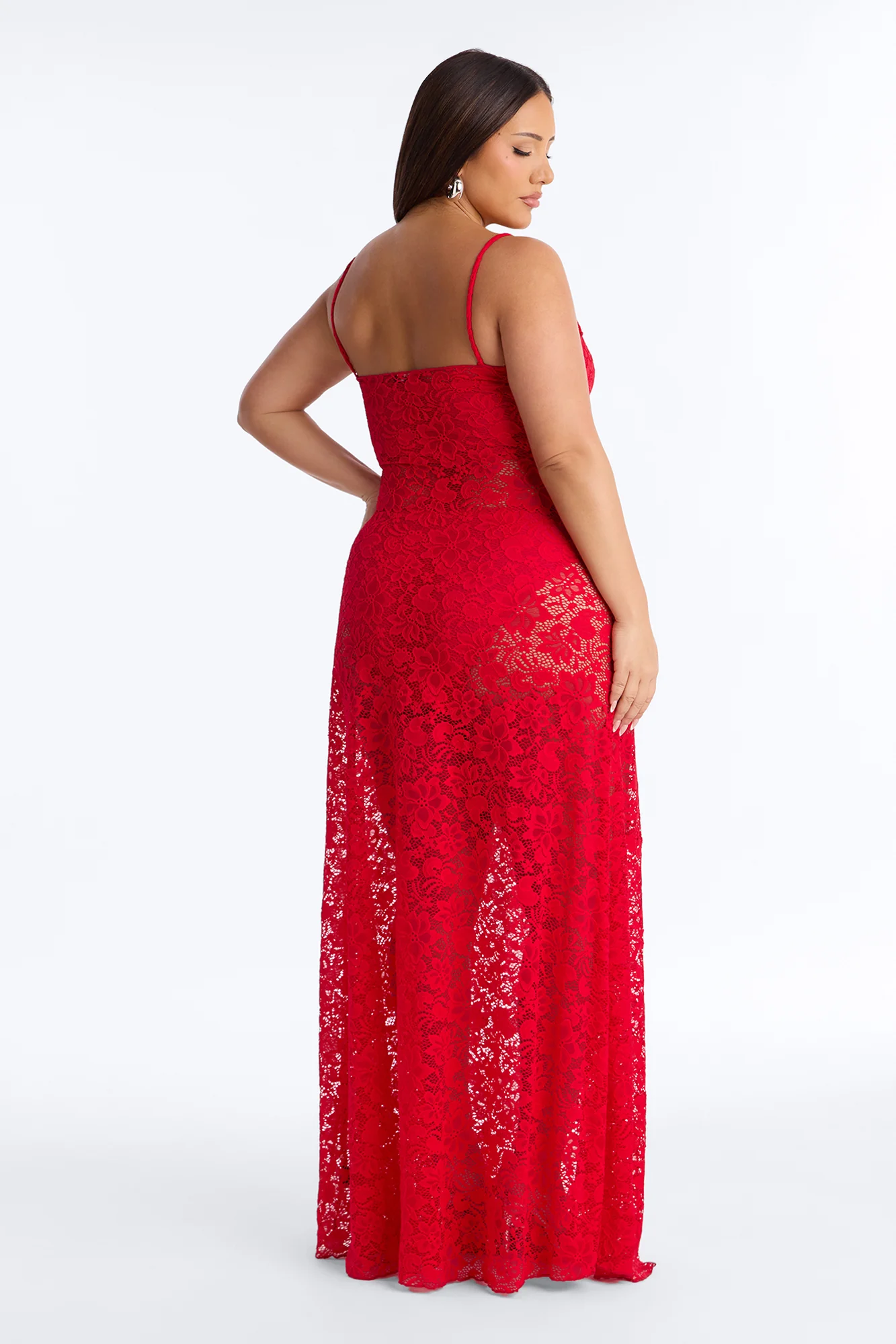 Jaylin Sheer Lace Maxi Dress - Red - Image 7