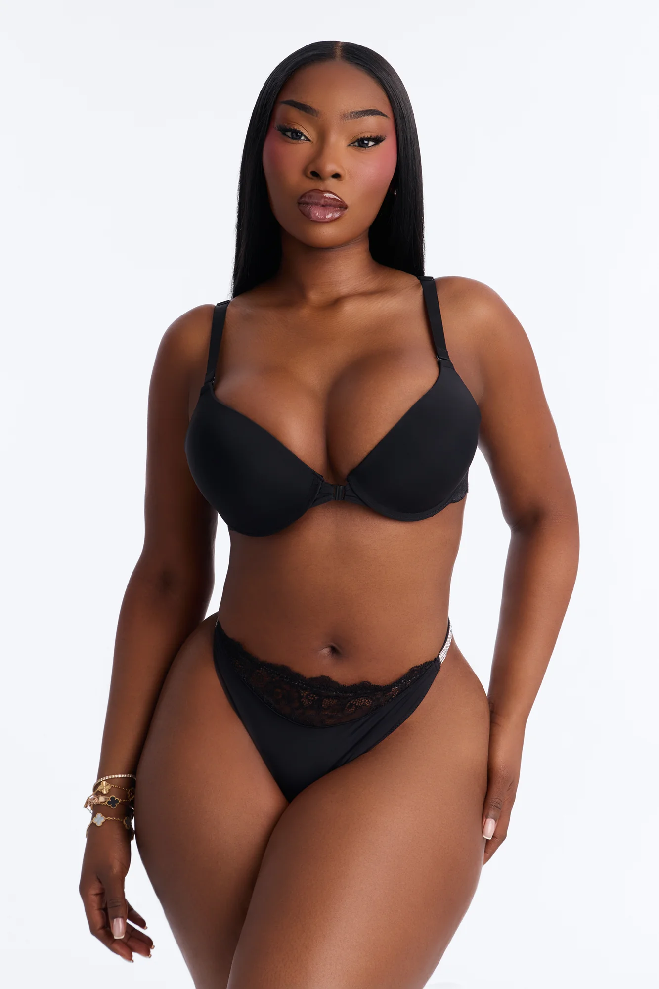 Jaz Lace Trim Thong Panty - Black - Image 5