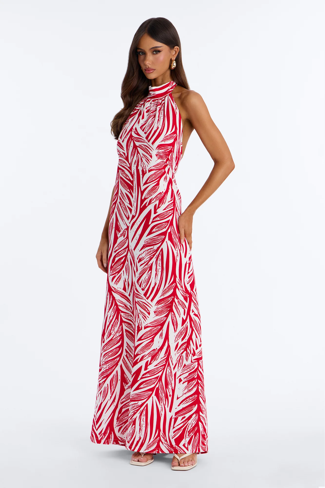 Jazlyn Printed Linen Maxi Dress - Red/combo