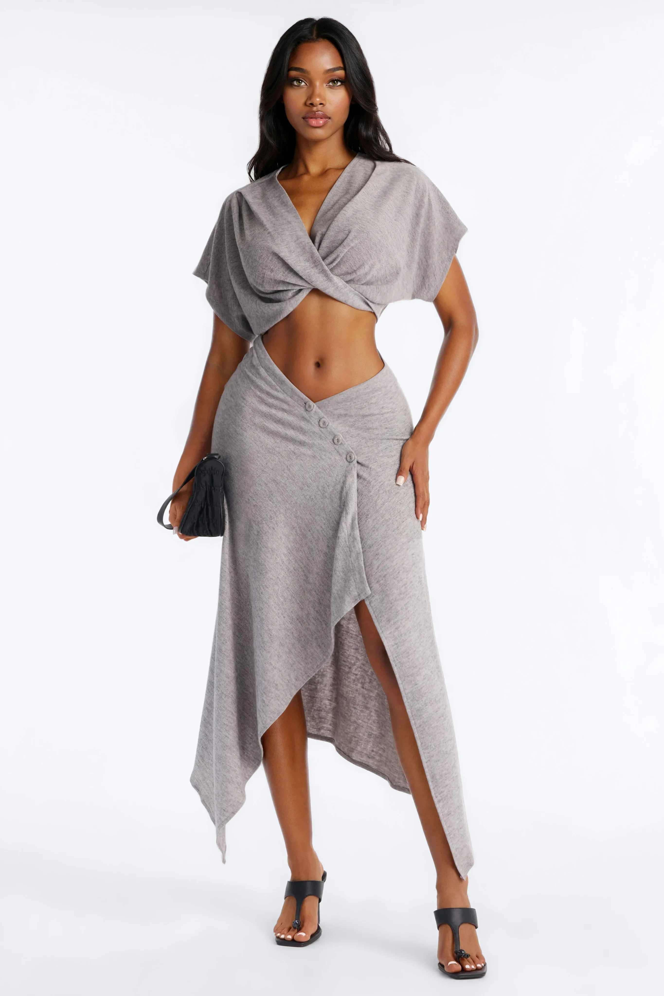 Jazmine Asymmetrical Maxi Skirt Set - Grey