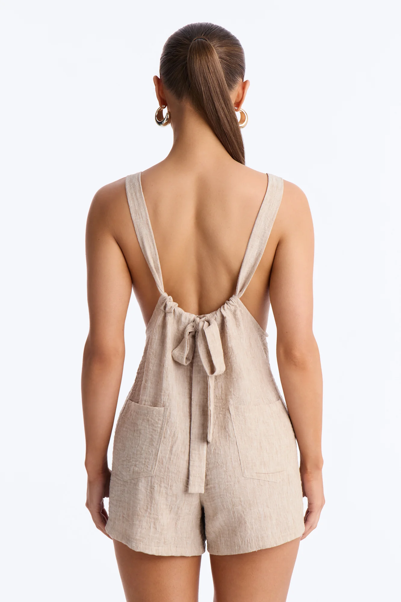 Jeanie Flowy Linen Romper - Tan - Image 4
