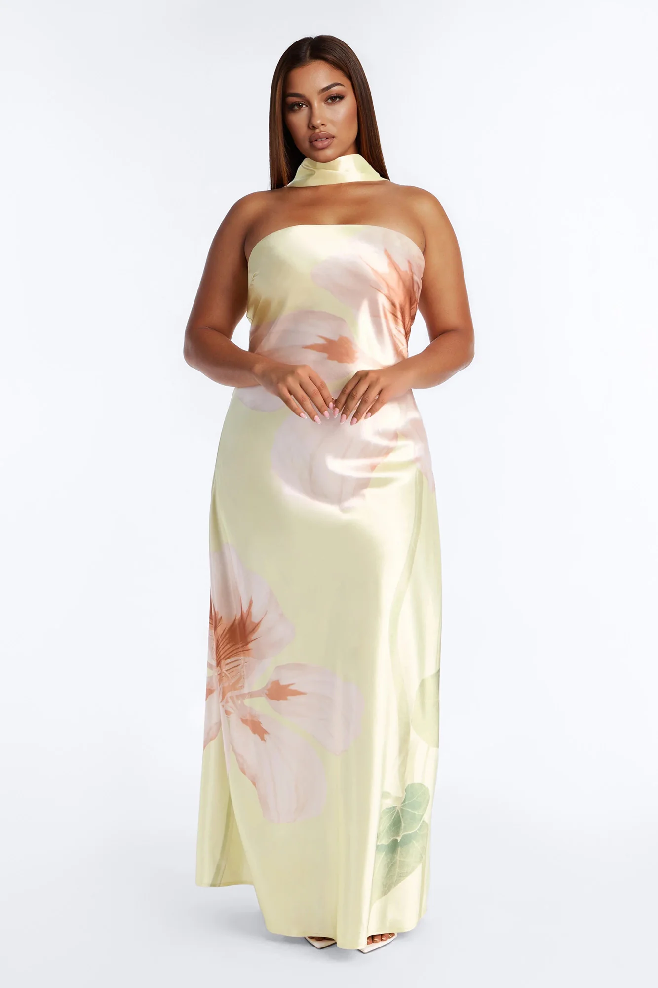 Jelissa Scarf Satin Maxi Dress - Yellow/combo - Image 4
