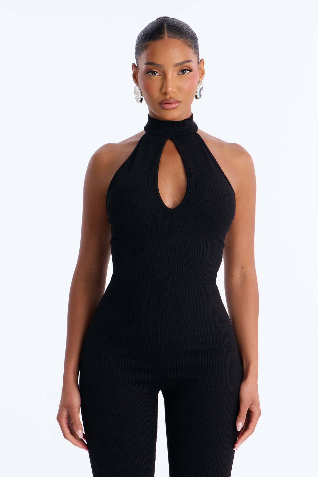 Jemma High Neck Snatched Capri Jumpsuit - Black - Image 2