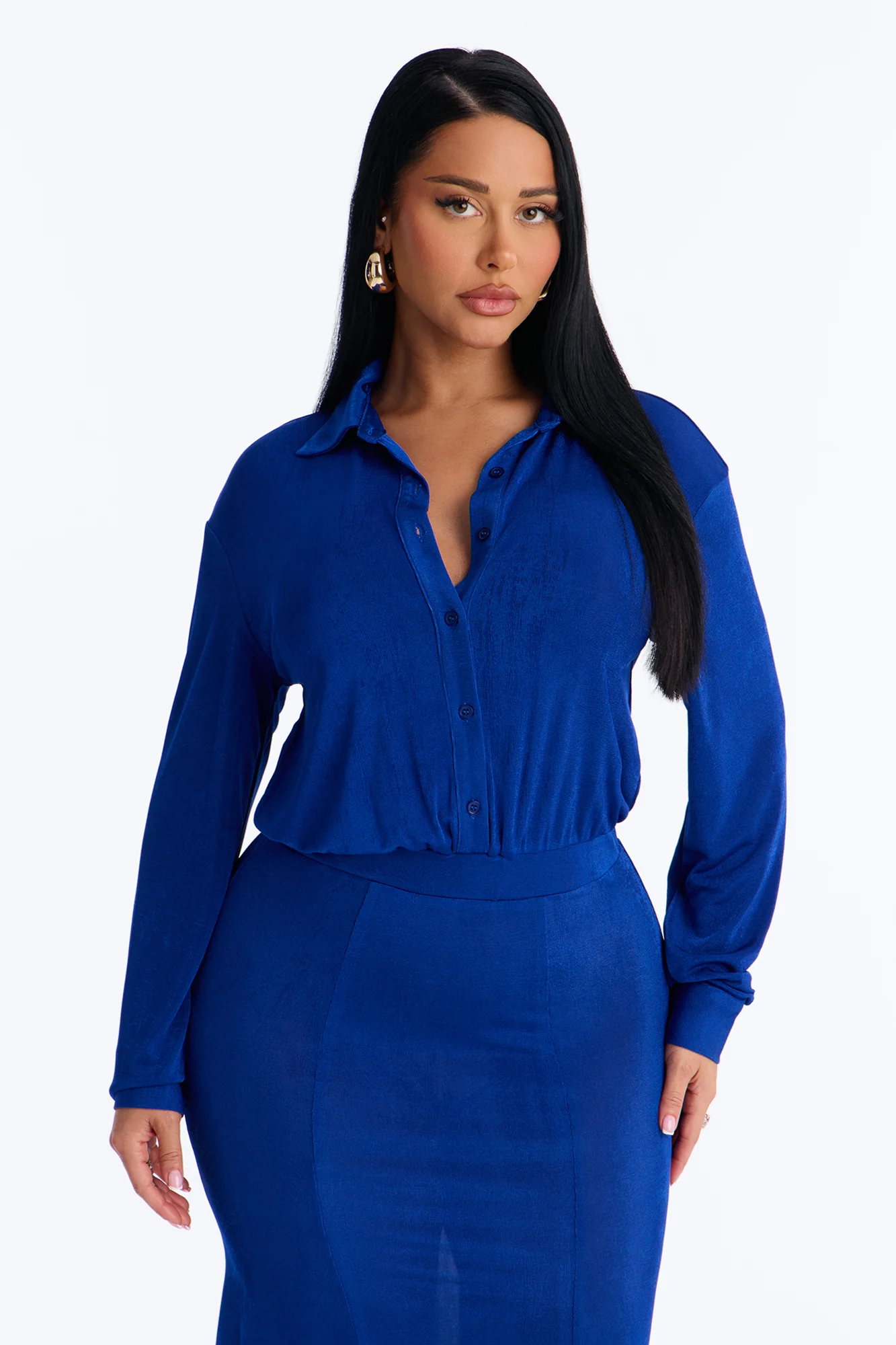 Jemma Slinky Midi Dress - Blue - Image 2