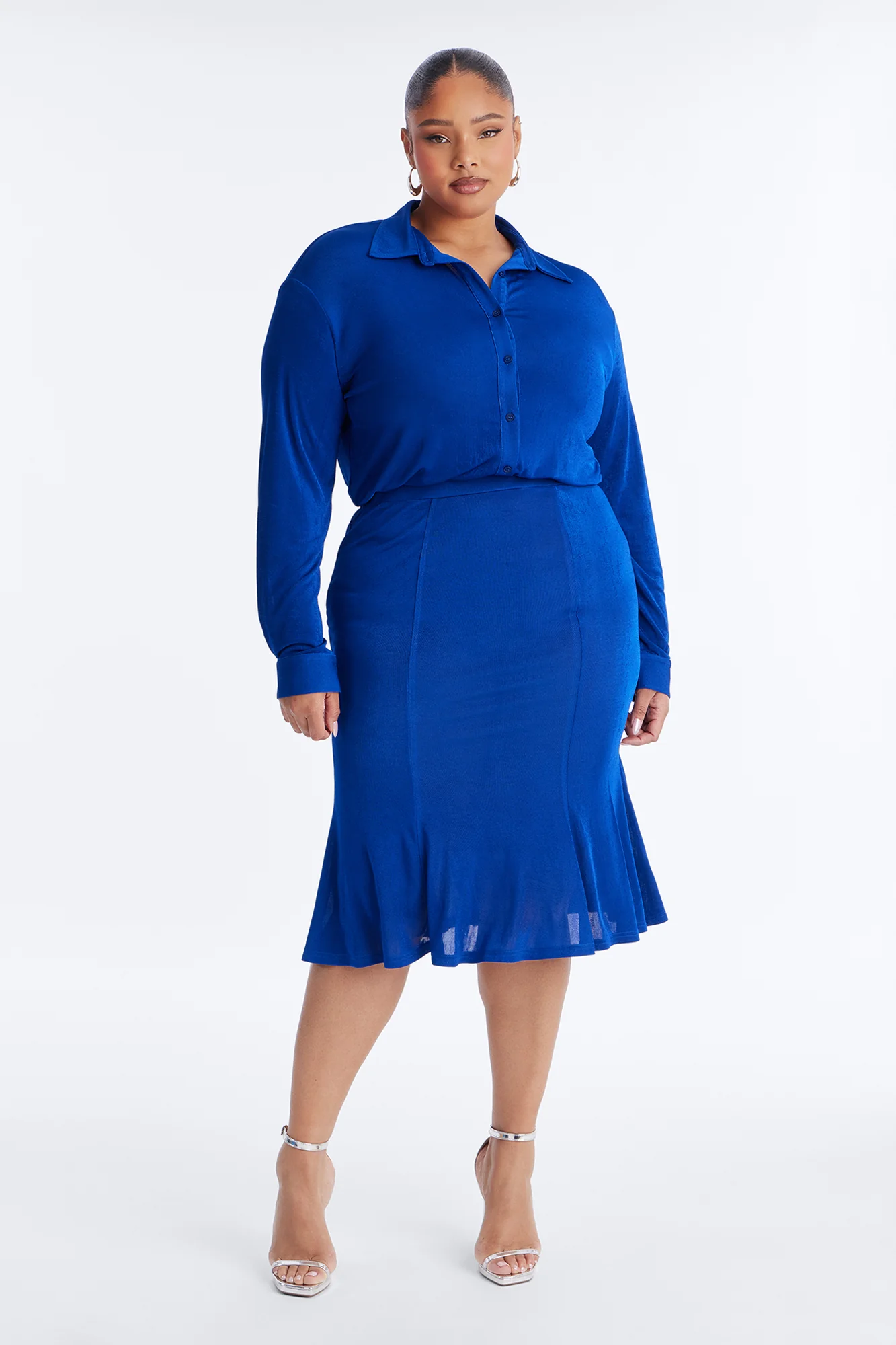 Jemma Slinky Midi Dress - Blue - Image 5