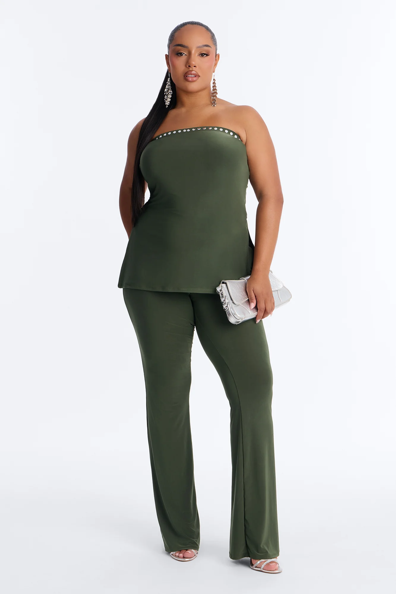 Jemma Strapless Studded Pant Set - Olive - Image 5
