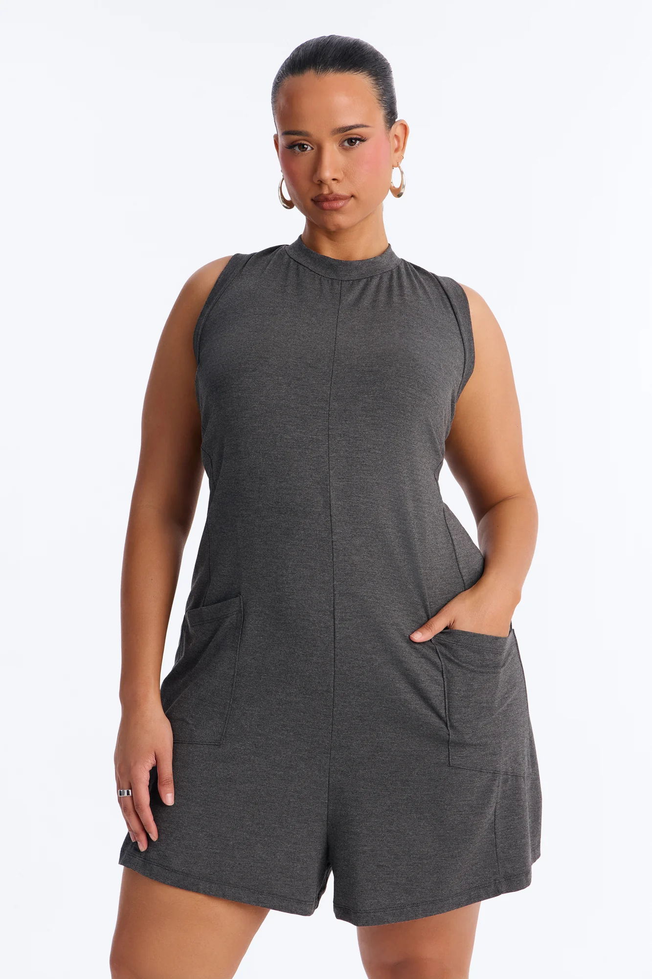 Jen High Neck Romper - Charcoal - Image 6