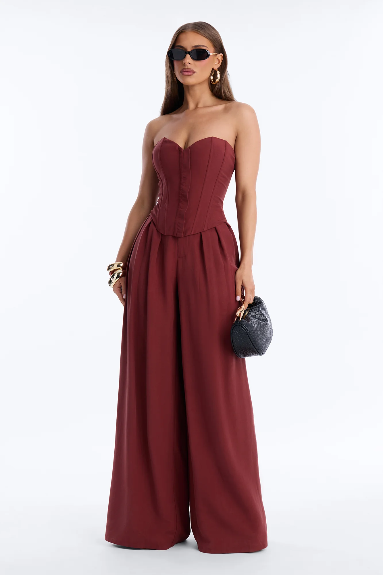 Jenine Corset Wide Leg Pant Set - Rust