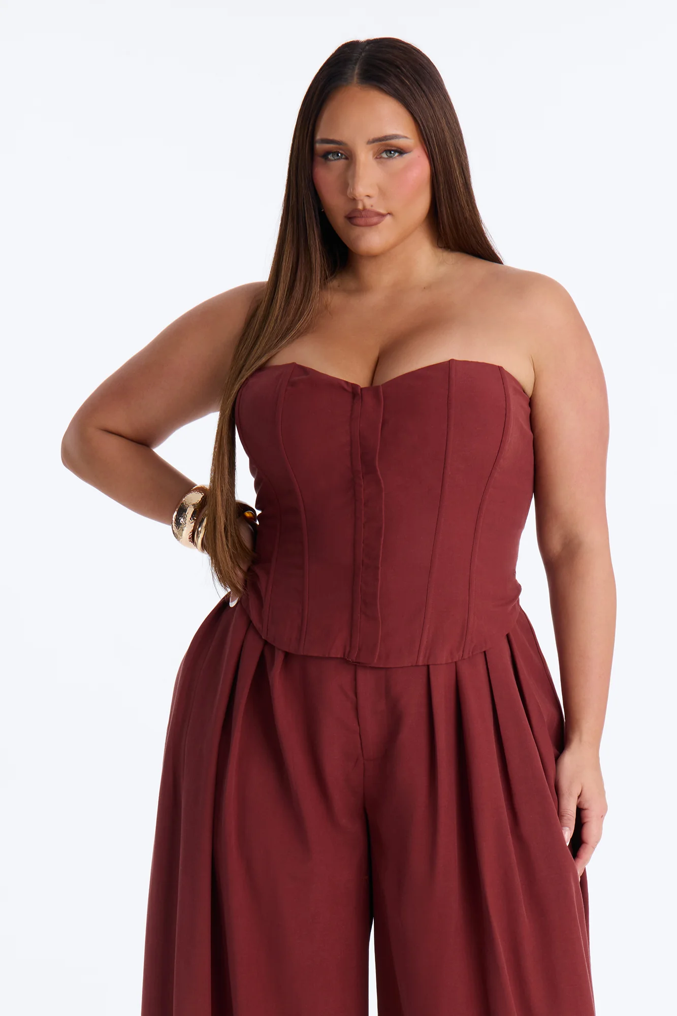 Jenine Corset Wide Leg Pant Set - Rust - Image 6