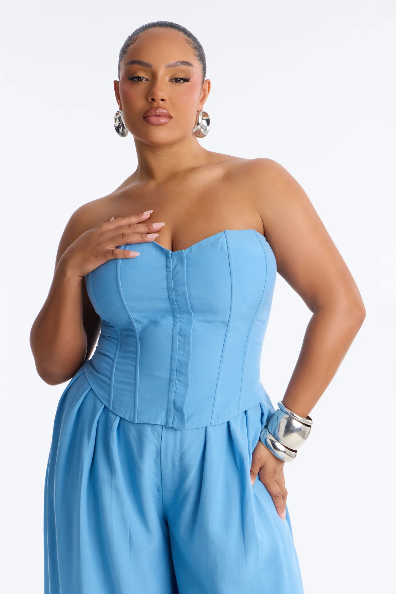 Jenine Corset Wide Leg Pant Set - Slate Blue - Image 6
