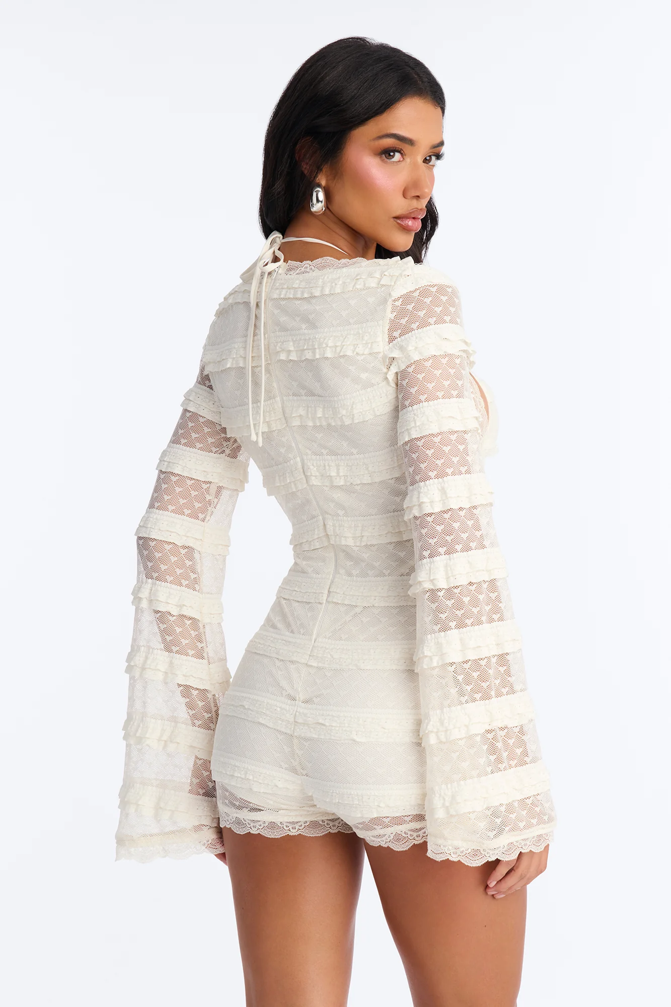 Jenna Lace 2 Piece Romper Set - Cream - Image 4
