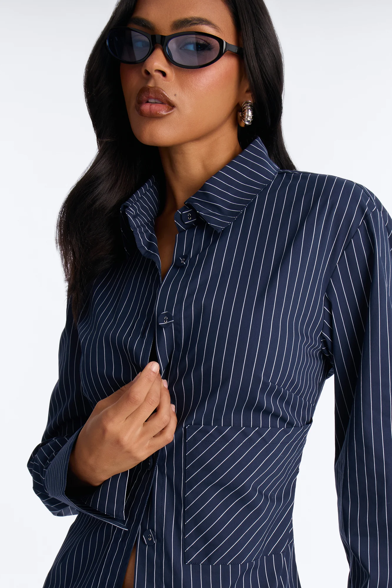 Jenna Pinstripe Poplin Shirt - Navy/combo - Image 3