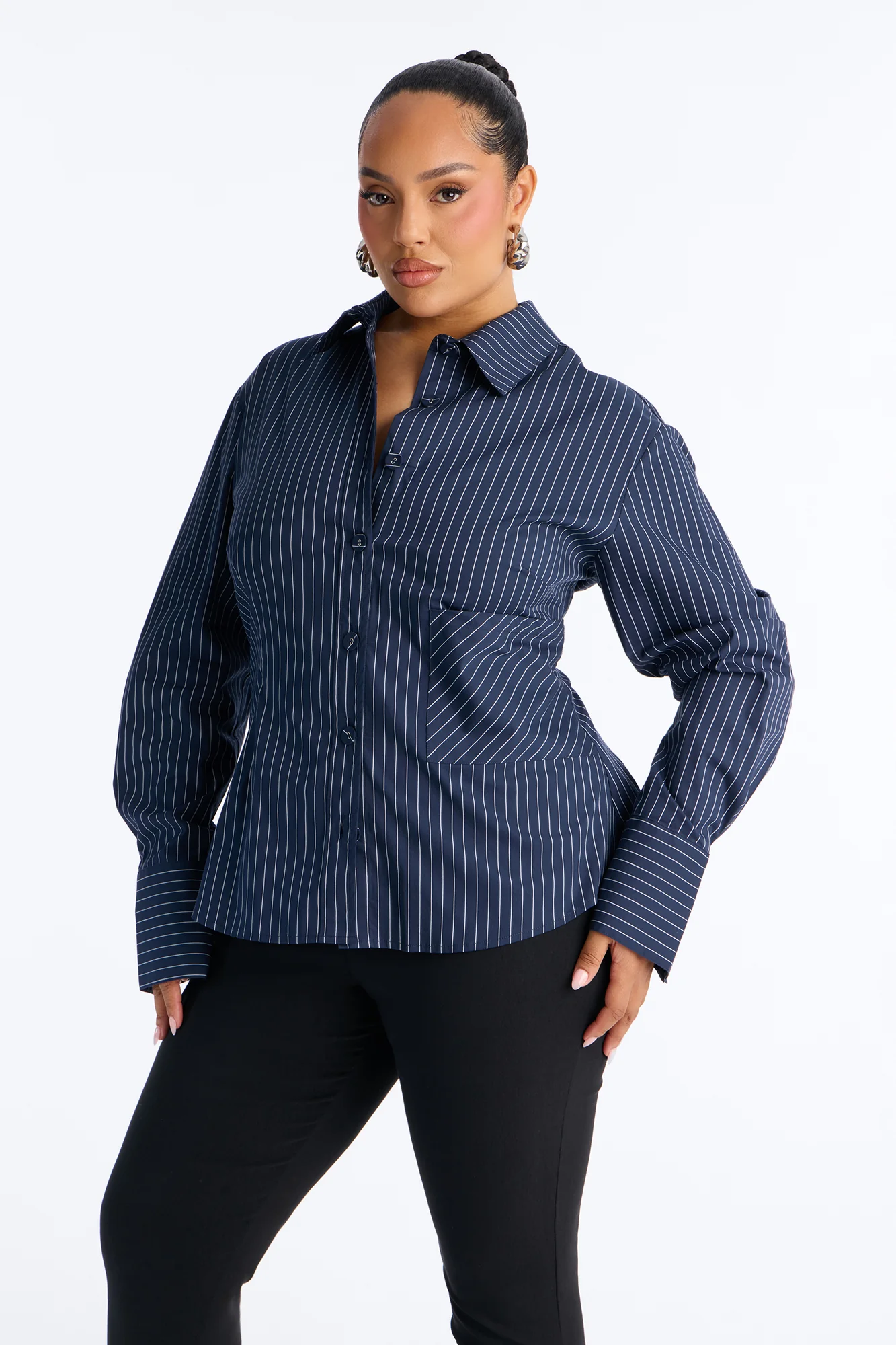 Jenna Pinstripe Poplin Shirt - Navy/combo - Image 5